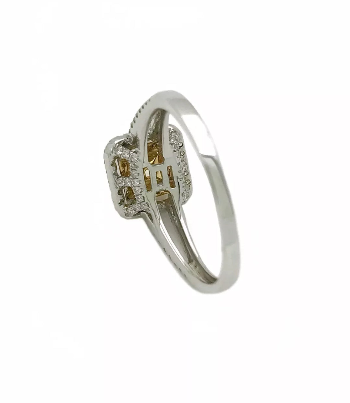 1.10 TCW (Ctr 0.51Ct)Natural Lt. Yellow Dia SI / White Dia 14K Wh/Yel Gold Ring