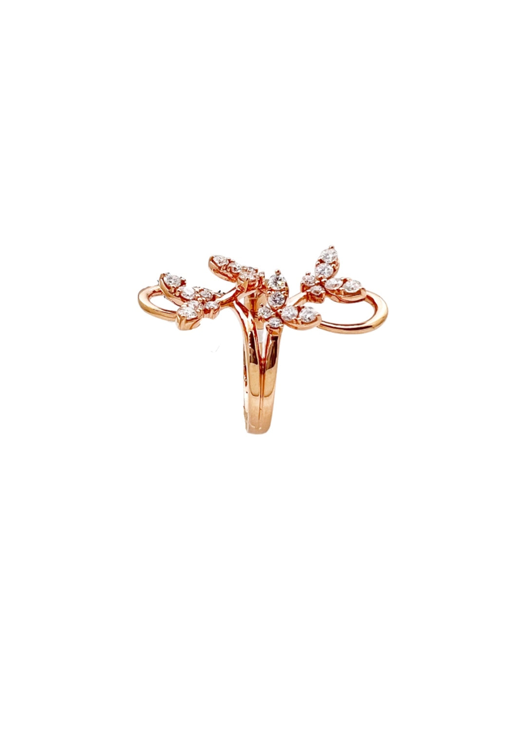 1.12 Carats Diamonds 18K Rose Gold Fluttering Butterflies Ring