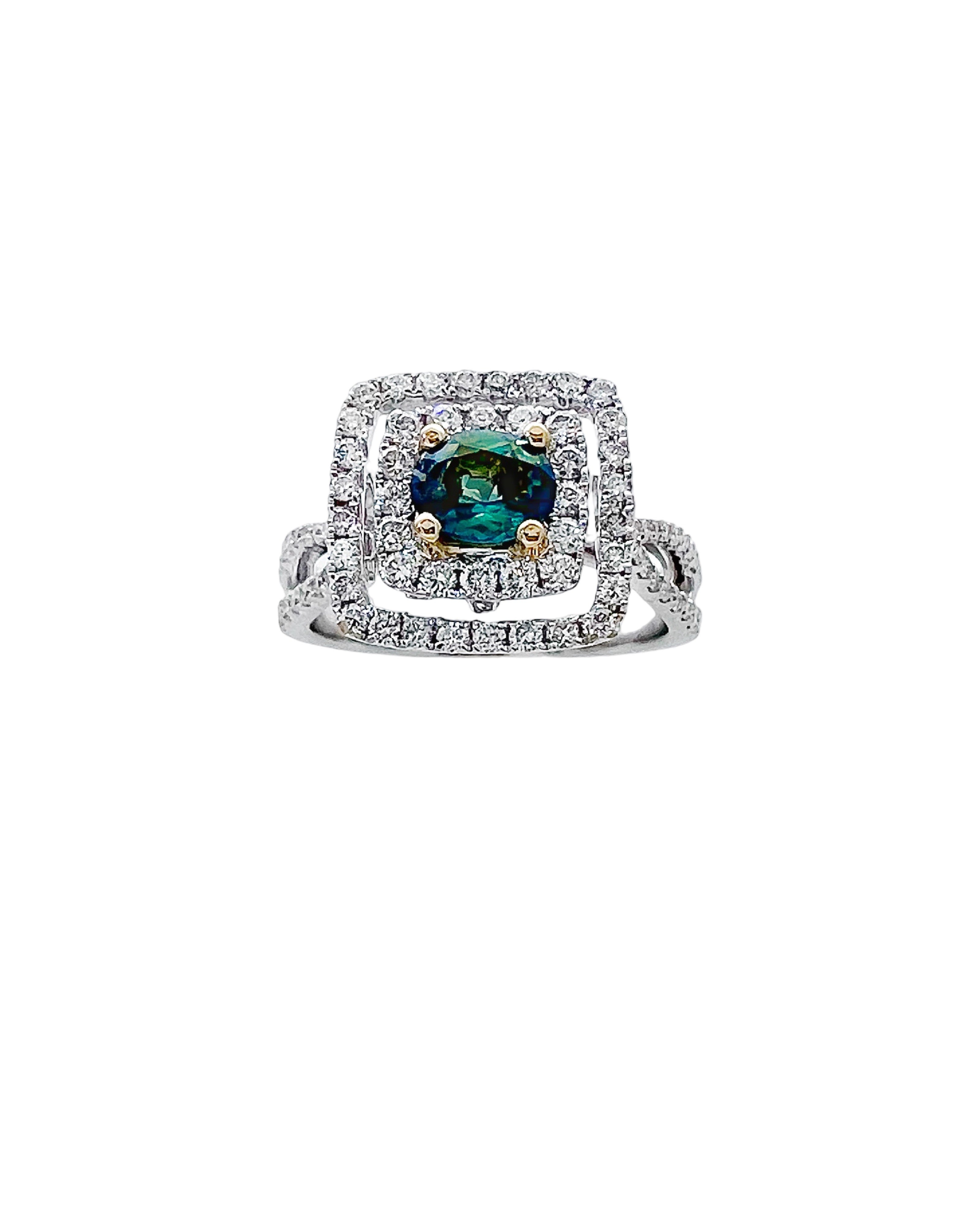 0.56 Carats Alexandrite GIA (Certified) & 0.92 Carats Diamonds VS2 Set In 18 Karat White-Yellow Gold Ring