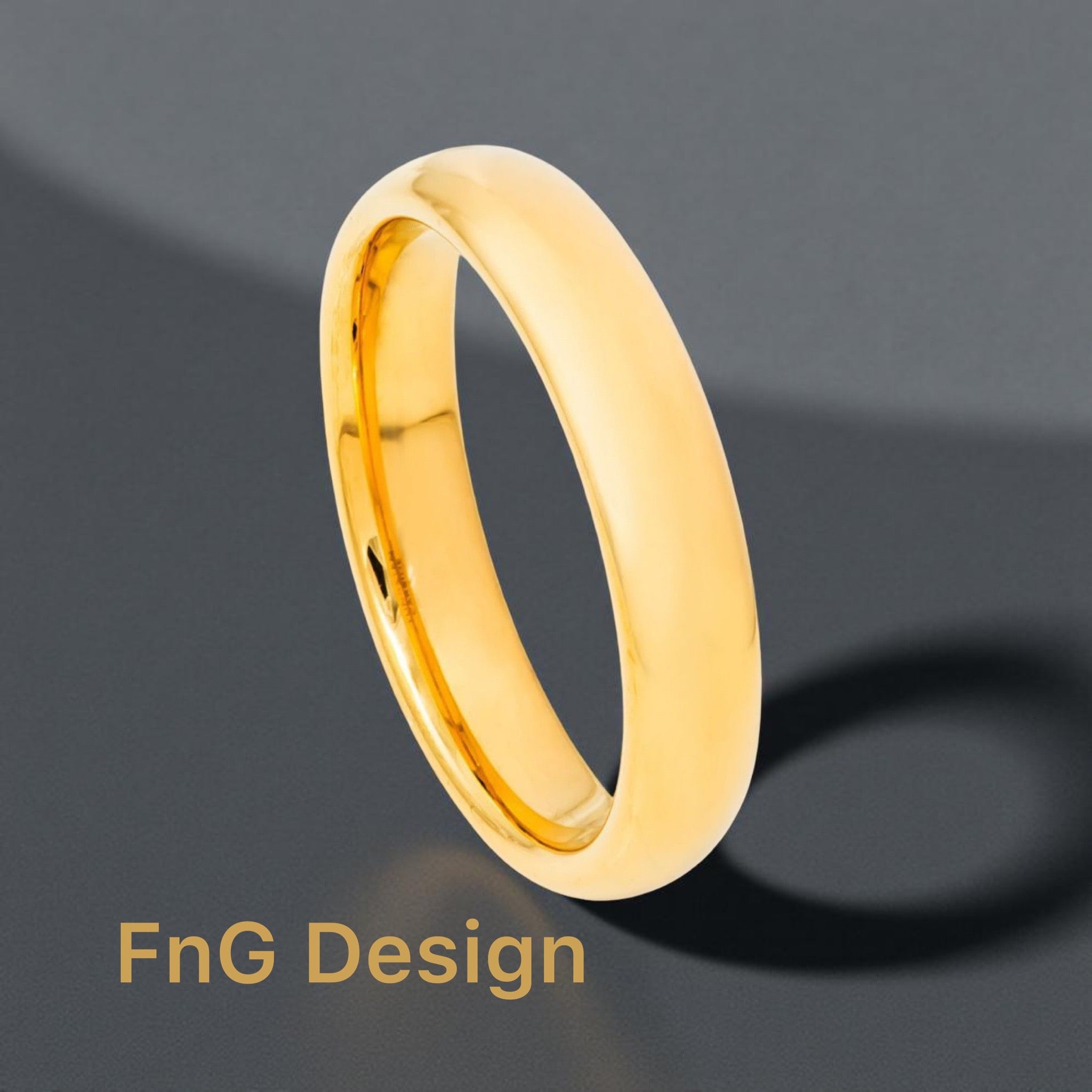 Tungsten Carbide Yellow Gold 4mm IP Plated High Polished Domed Ring