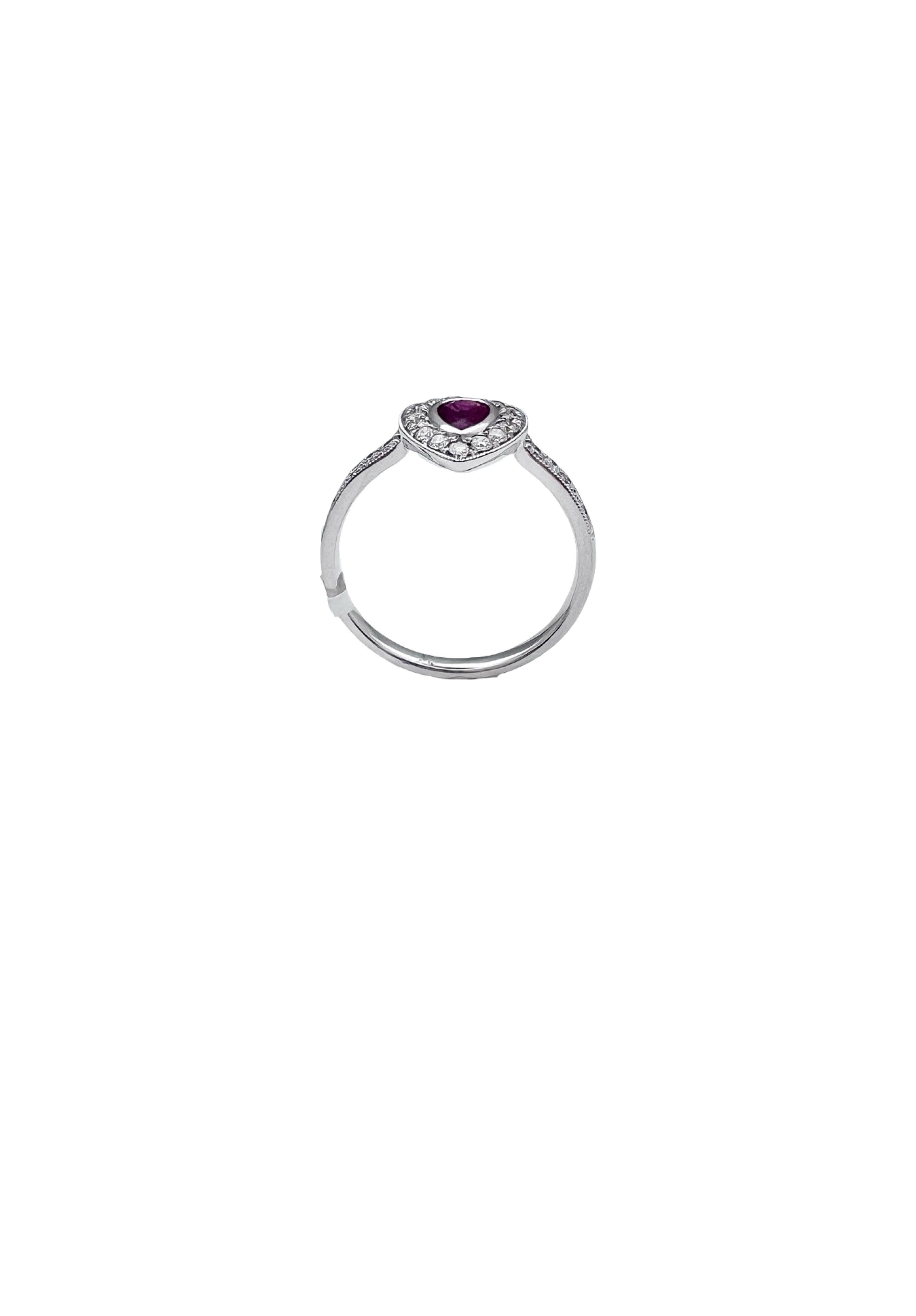 0.26 Carats Diamond VS2 & 0.39 Carats Red Ruby Set In 14 Karat White Gold Ring