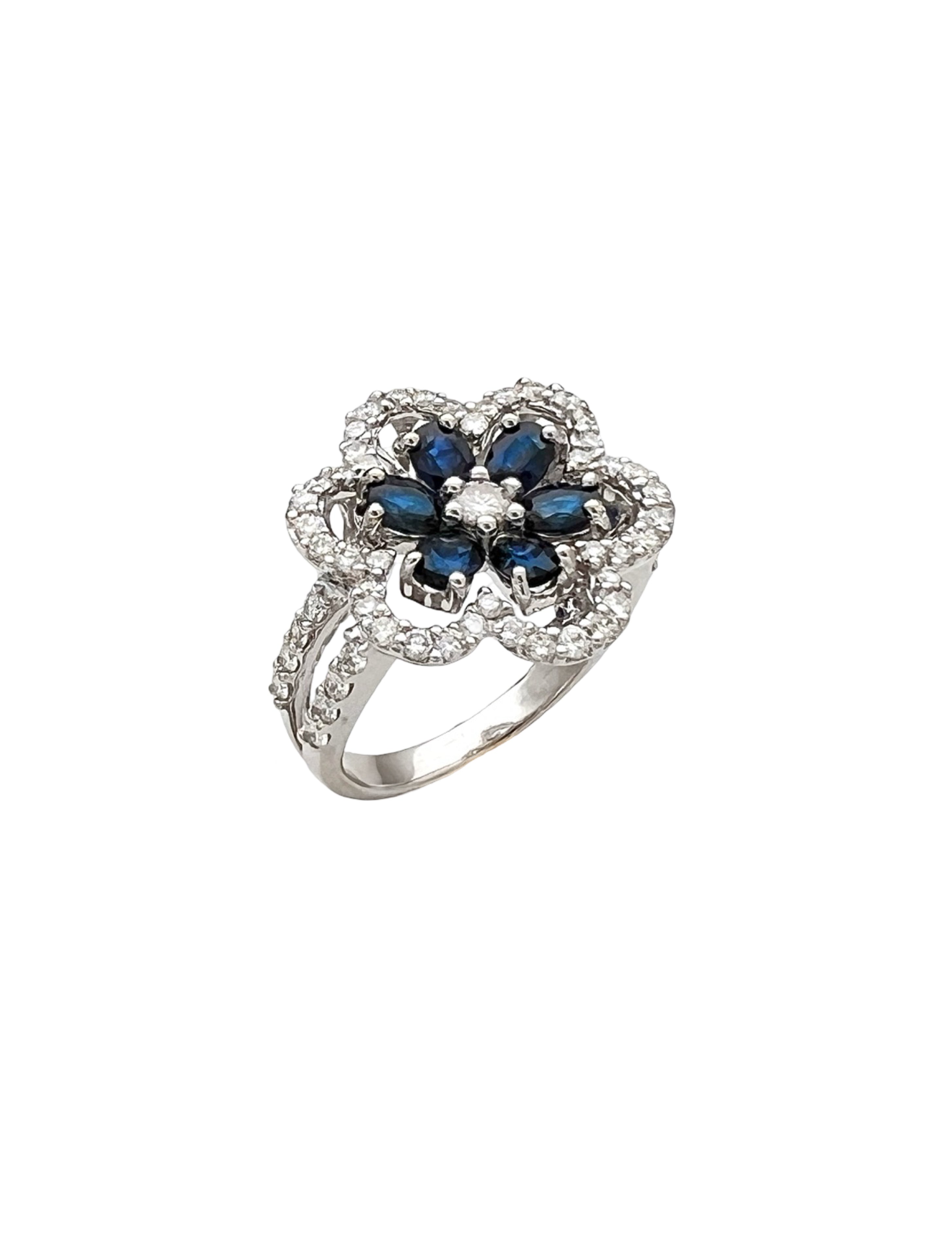 1.91Cts Dark Blue Ceylon Sapphire Cert. W/1.29Cts Diamond 14K White Gold Ring