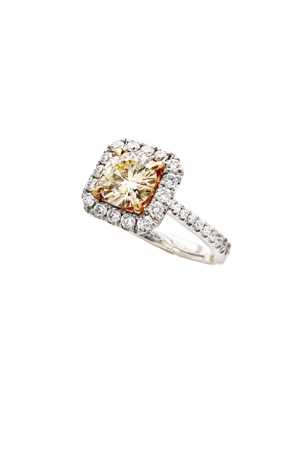 0.81 Carats Natural Diamond Light Yellow (Center Stone) SI1 Certified W/ 0.62 Carats Diamonds 18Kt White & Yellow Gold Ring