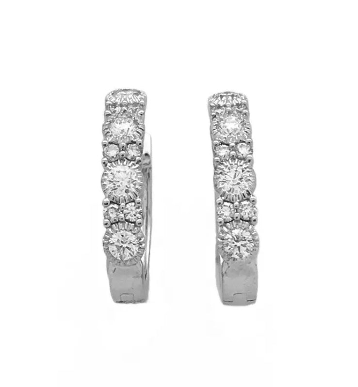 1.20 Total Carat Weight Diamonds 18K White Gold Earring Hoops