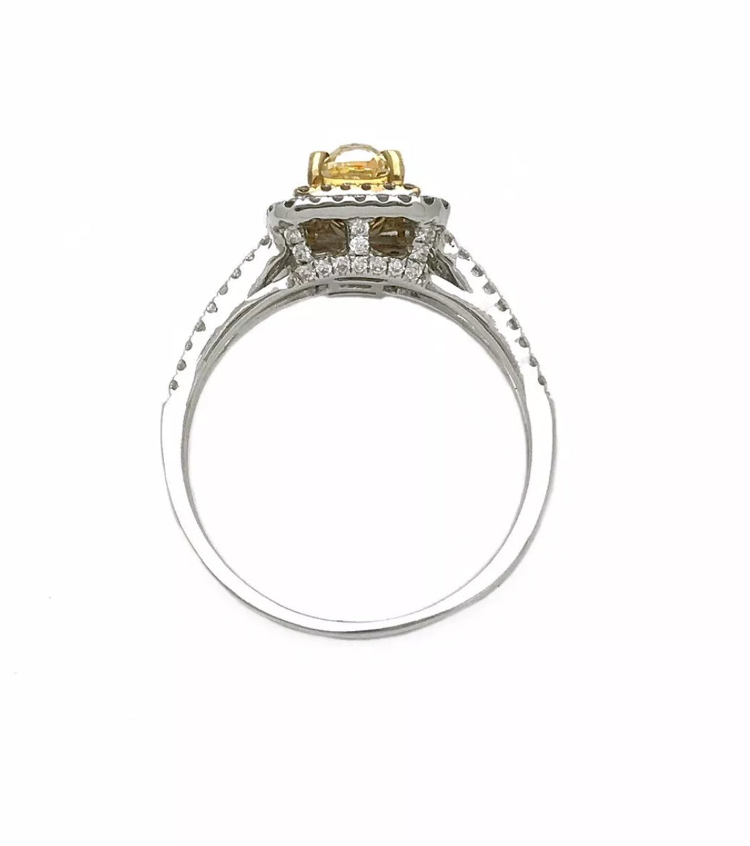1.10 TCW (Ctr 0.51Ct)Natural Lt. Yellow Dia SI / White Dia 14K Wh/Yel Gold Ring