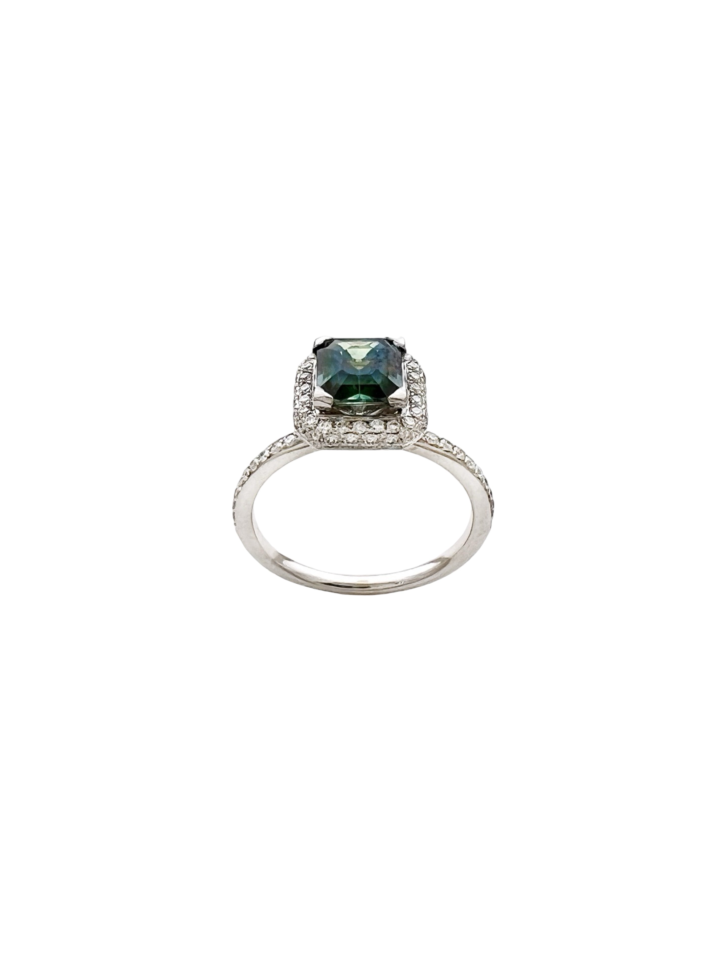 1.12 Carats Madagascar Sapphire No Heat (Certified) & 0.54 Carats Diamonds Set In 14 Karat White Gold Ring