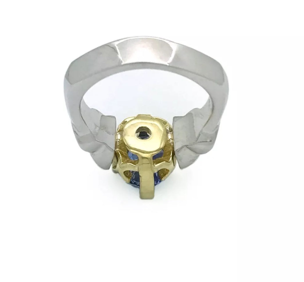 2.46 Cts Bluish-Violet Ceylon Sapphire Unheat Cert W/ Dia 18K Wht-Yel Gold Ring