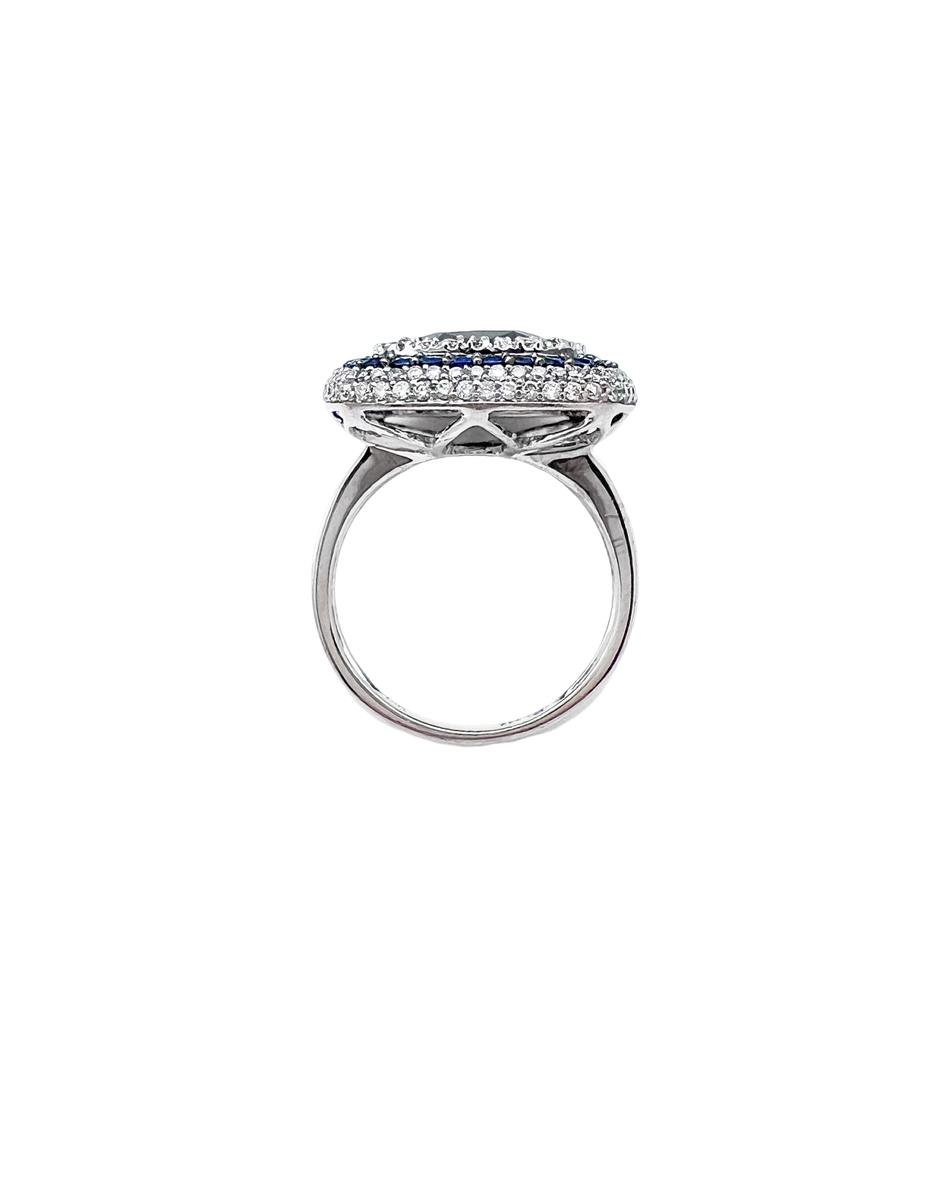 5.40 Carats Sapphire/Center 4.80 Sapphire Madagascar And 1.02 Carats Diamond VS2 Set 14 Karat White Gold Ring