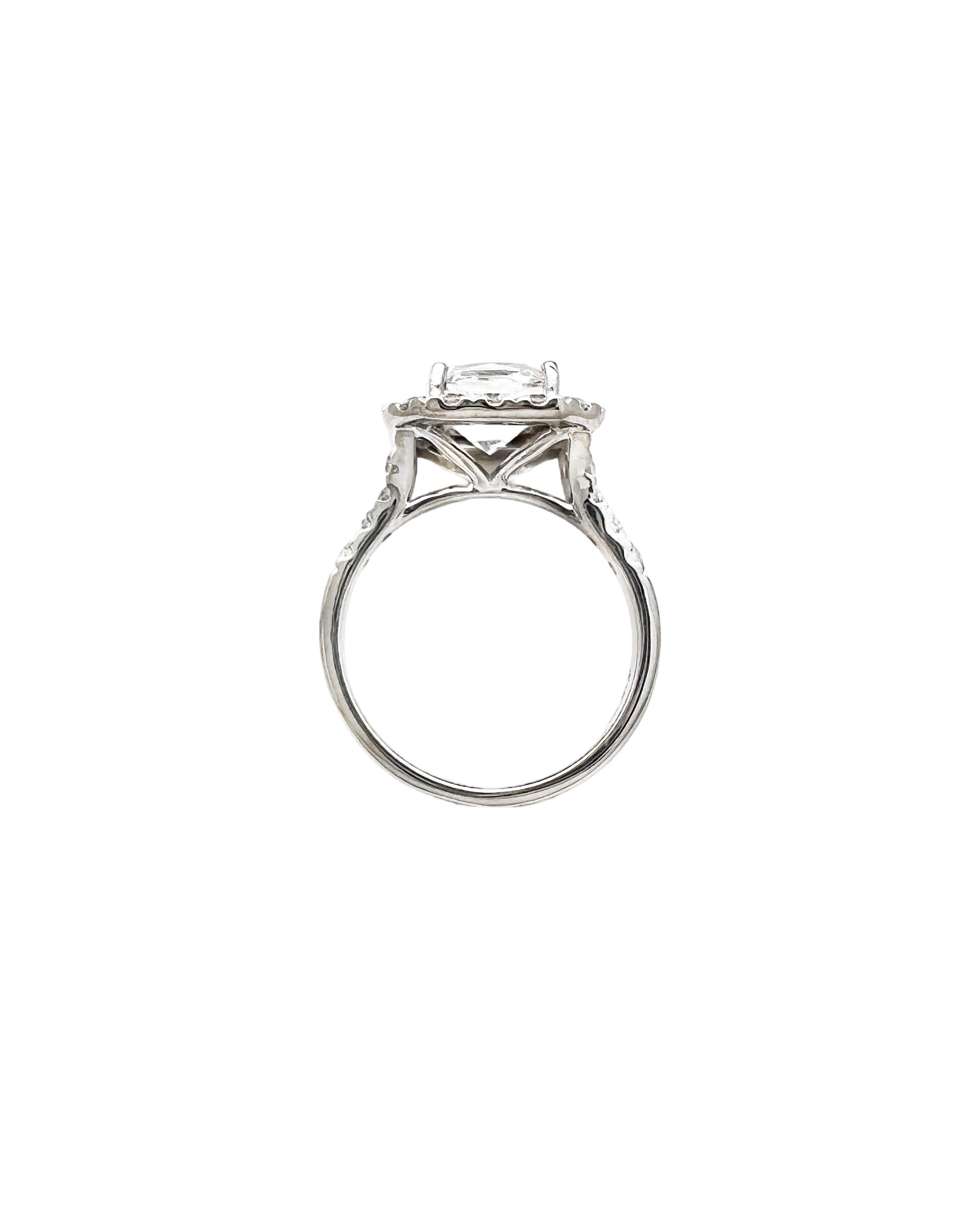 2.68 Carats White Sapphire Unheated (Certified) & 1.01 Carats Diamonds VS2 Set In 14 Karat White Gold Ring