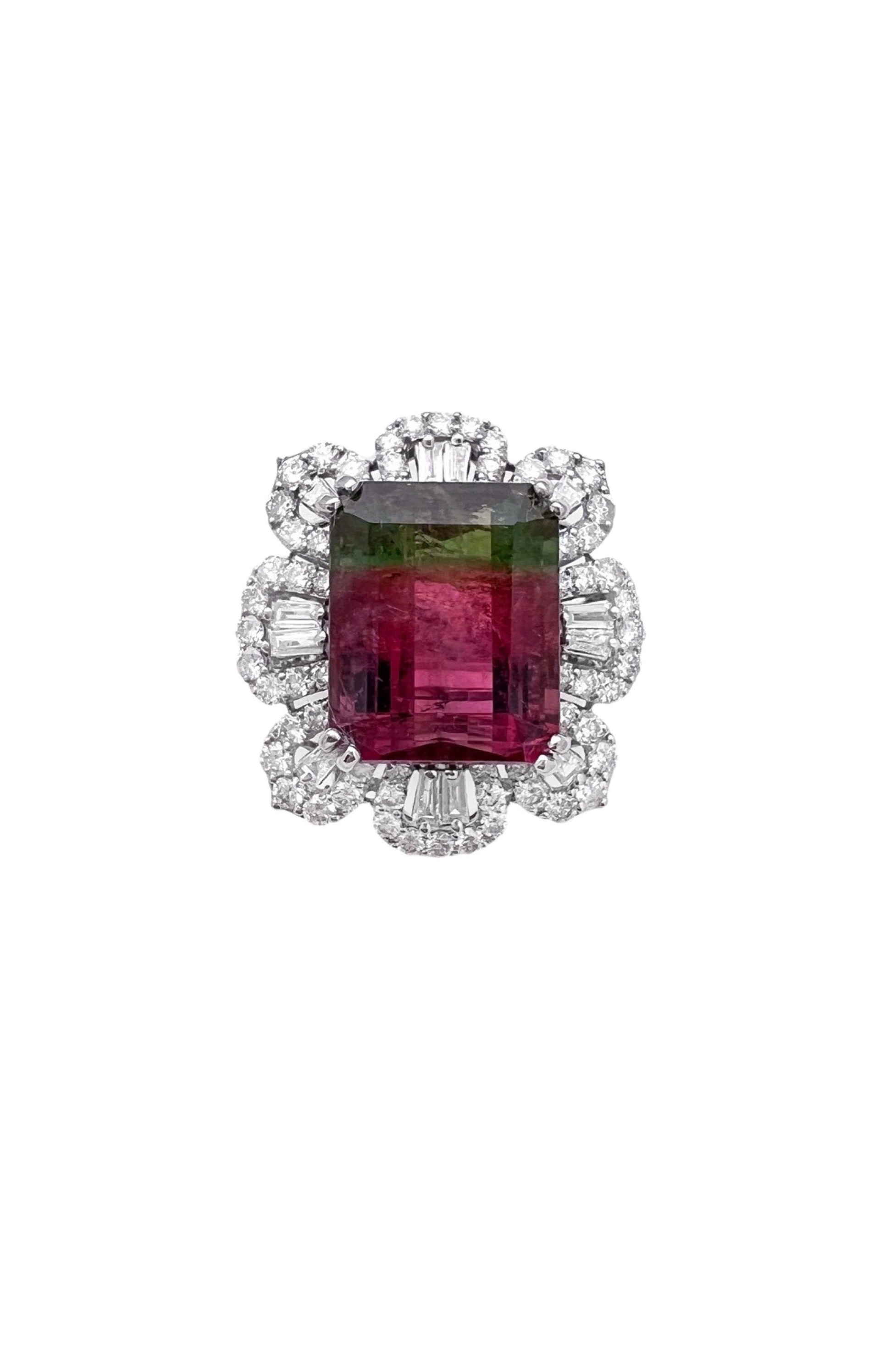 10.38Cts Tourmaline(Parti-Color) Certified & 2.52Cts Diamonds 18K White Gold