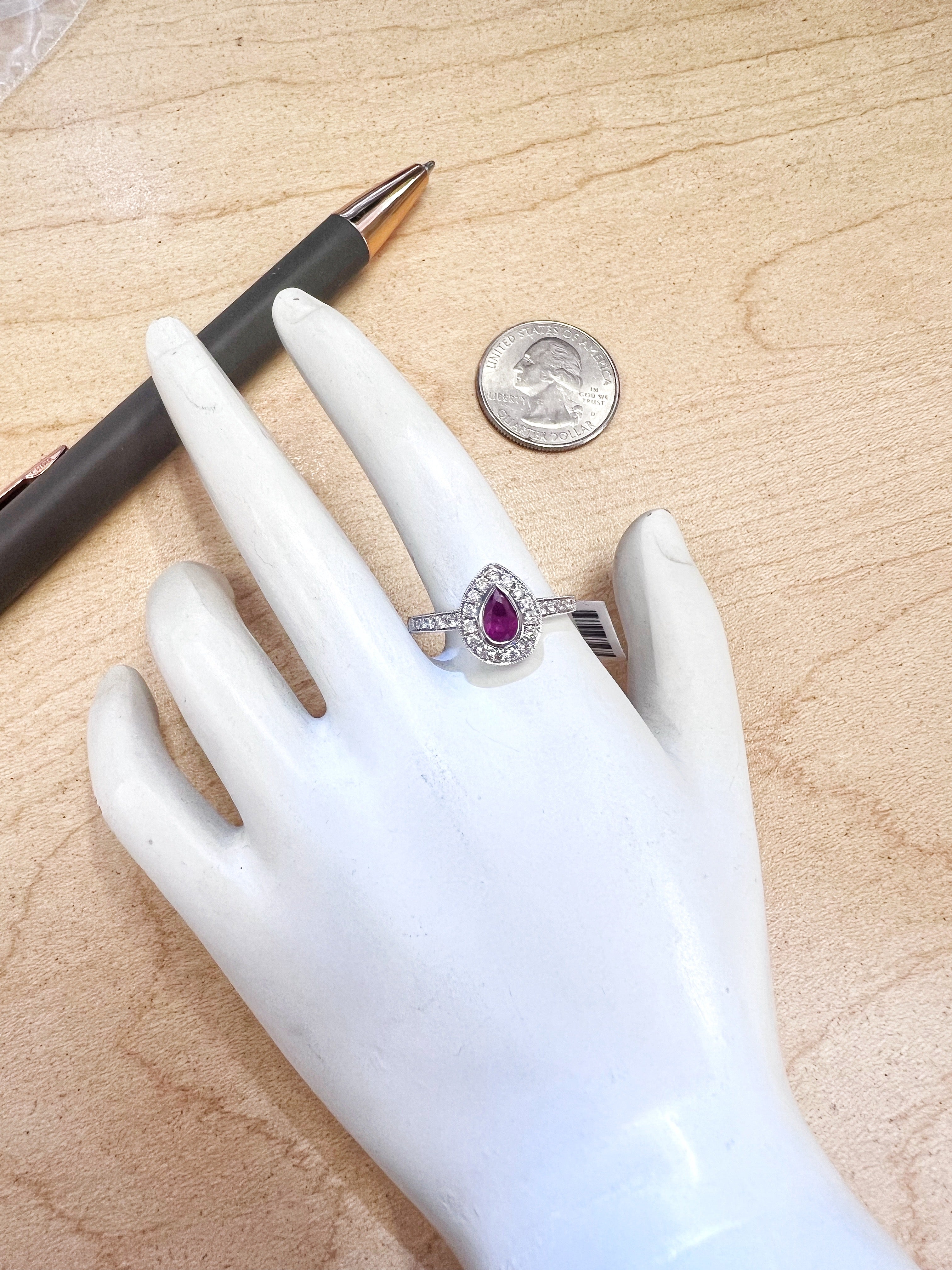 0.26 Carats Diamond VS2 & 0.39 Carats Red Ruby Set In 14 Karat White Gold Ring
