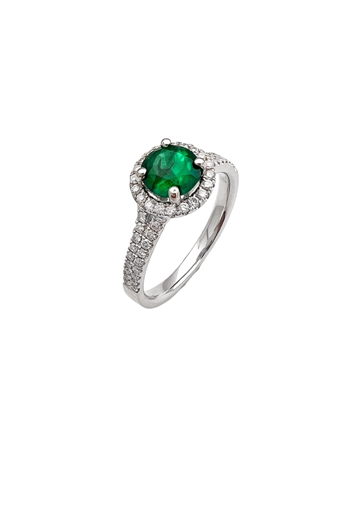 0.84 Carats Colombian Emerald “Trapiche” No-Oil (Certified) & 0.52 Carats Diamonds VS2 Set In 18 Karat White Gold Ring