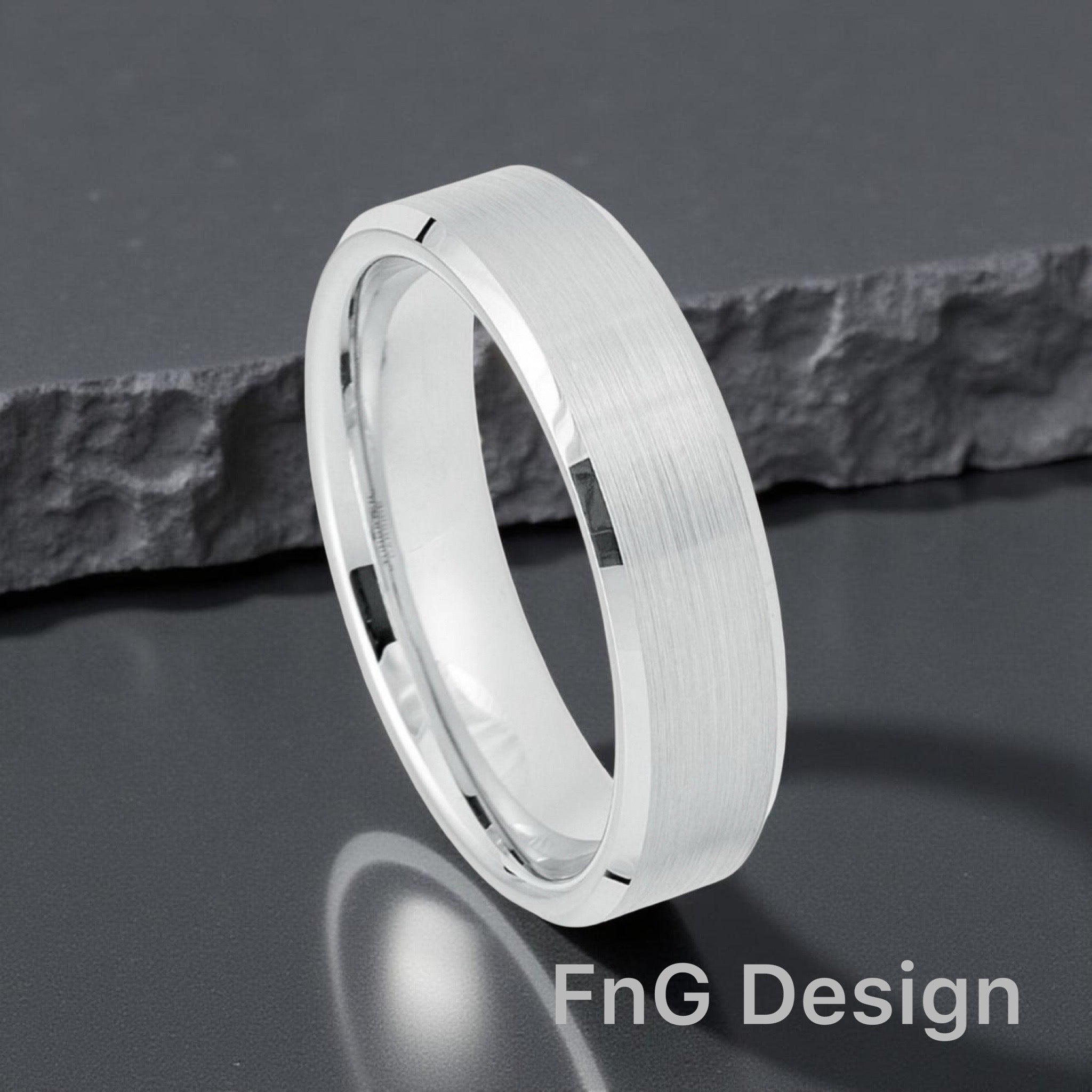 White Tungsten Carbide 6mm ion-Plating Beveled hi-Polished Brushed Finish Ring