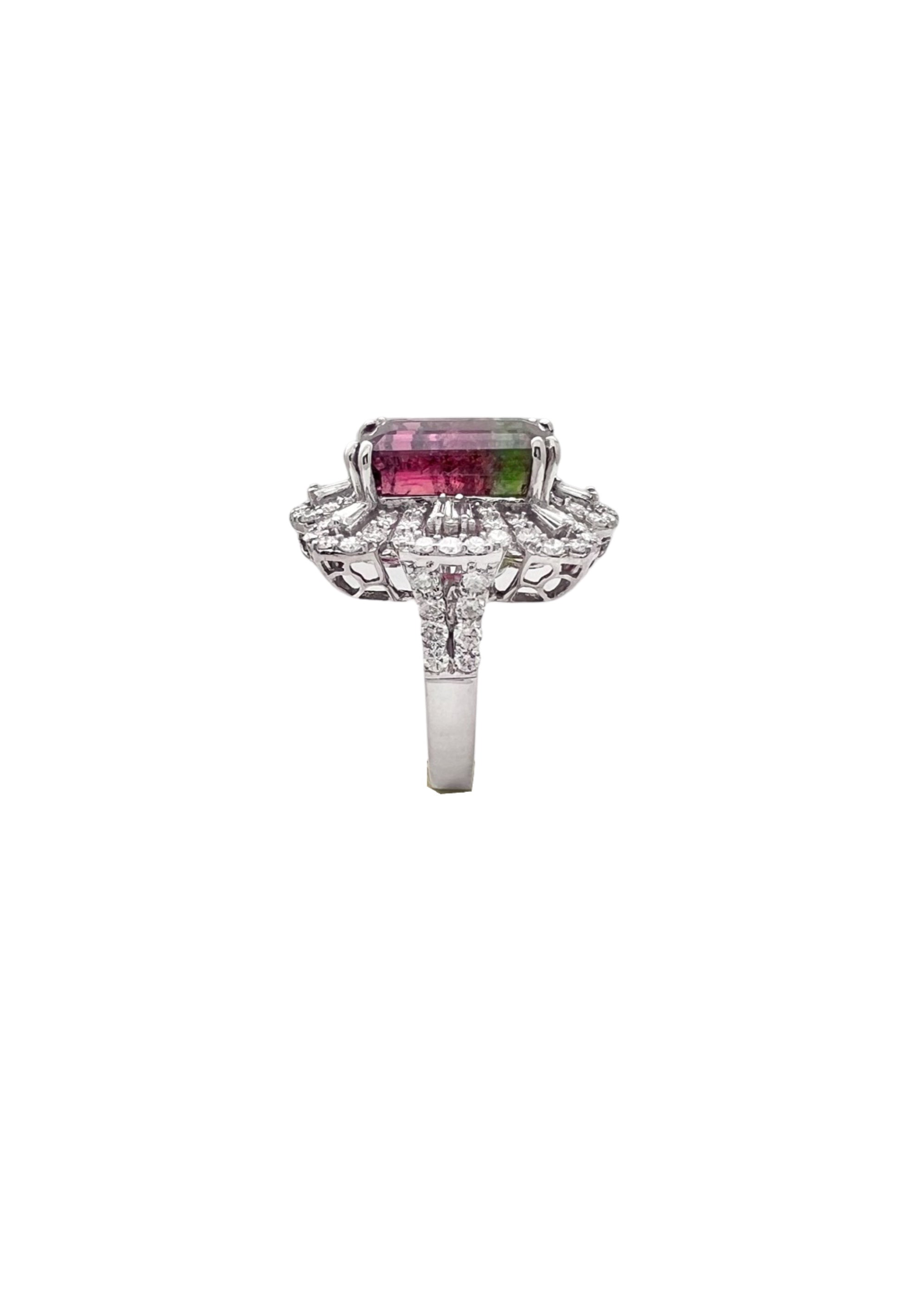 10.38Cts Tourmaline(Parti-Color) Certified & 2.52Cts Diamonds 18K White Gold