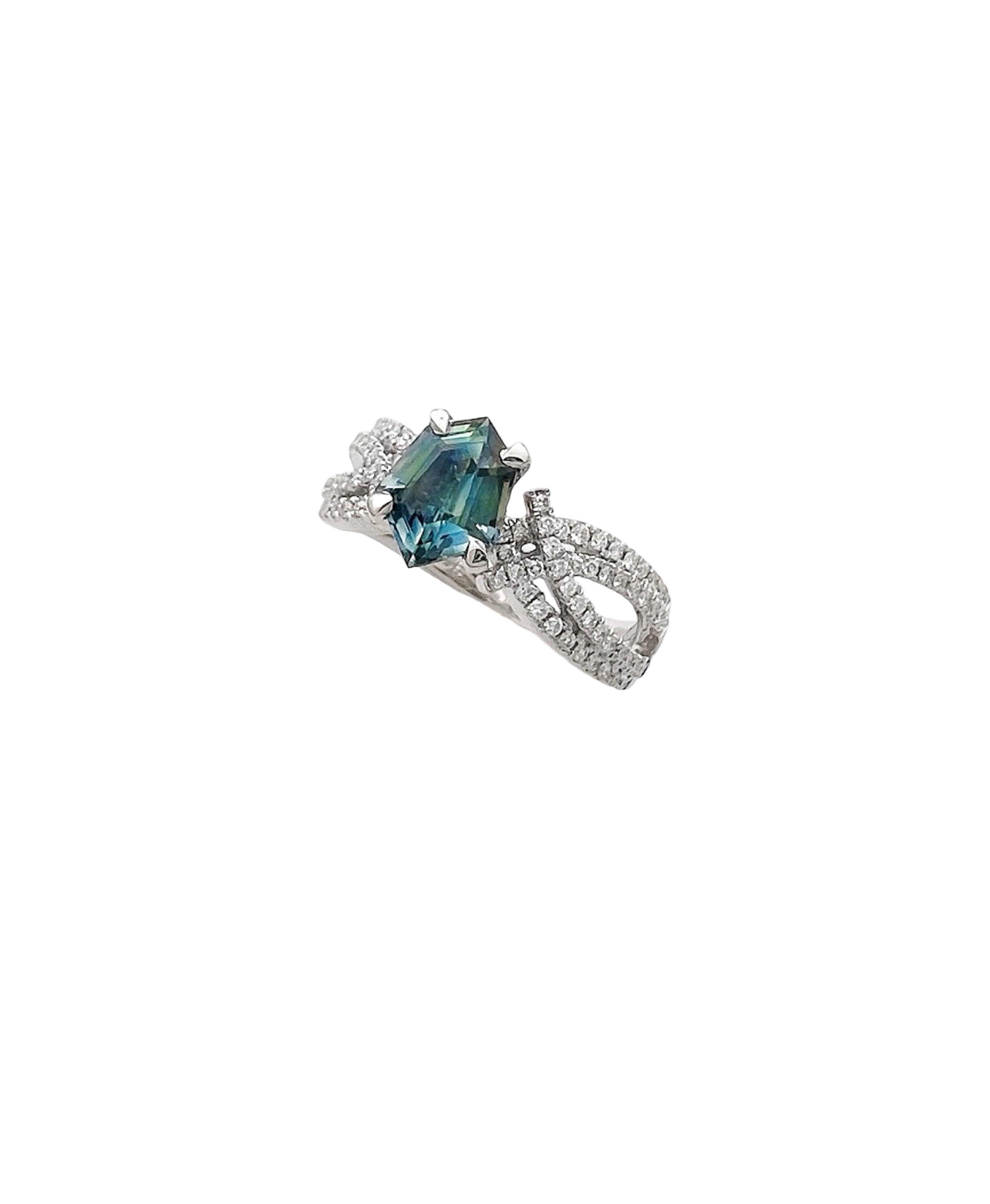 1.28 Carats Madagascar Sapphire No Heat (Certified) & 0.57 Carats Diamonds Set In 14 Karat White Gold Ring