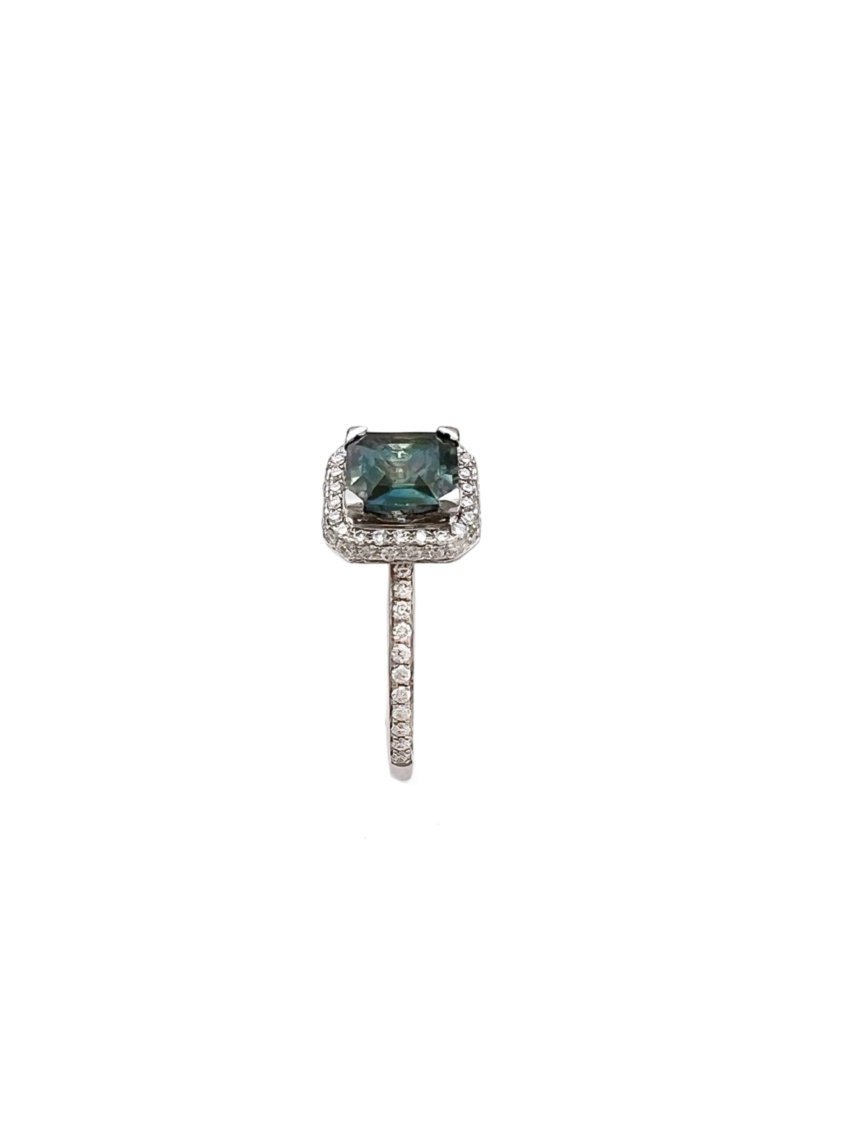 1.12 Carats Madagascar Sapphire No Heat (Certified) & 0.54 Carats Diamonds Set In 14 Karat White Gold Ring
