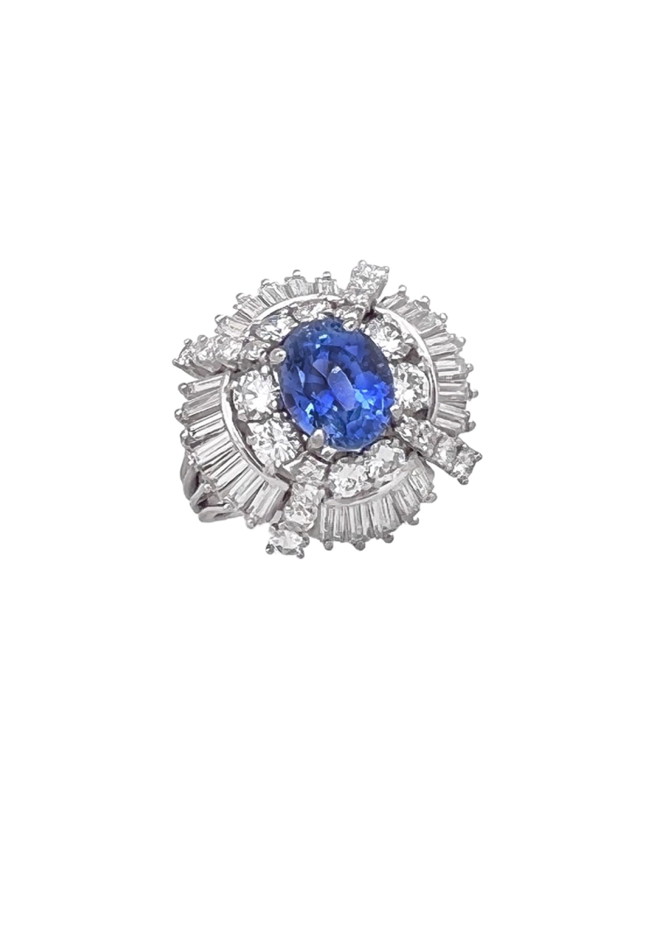 4.45Cts Sapphire Heated(Med Violetish-Blue) 5.61Cts Diamonds Cert. Platinum Ring