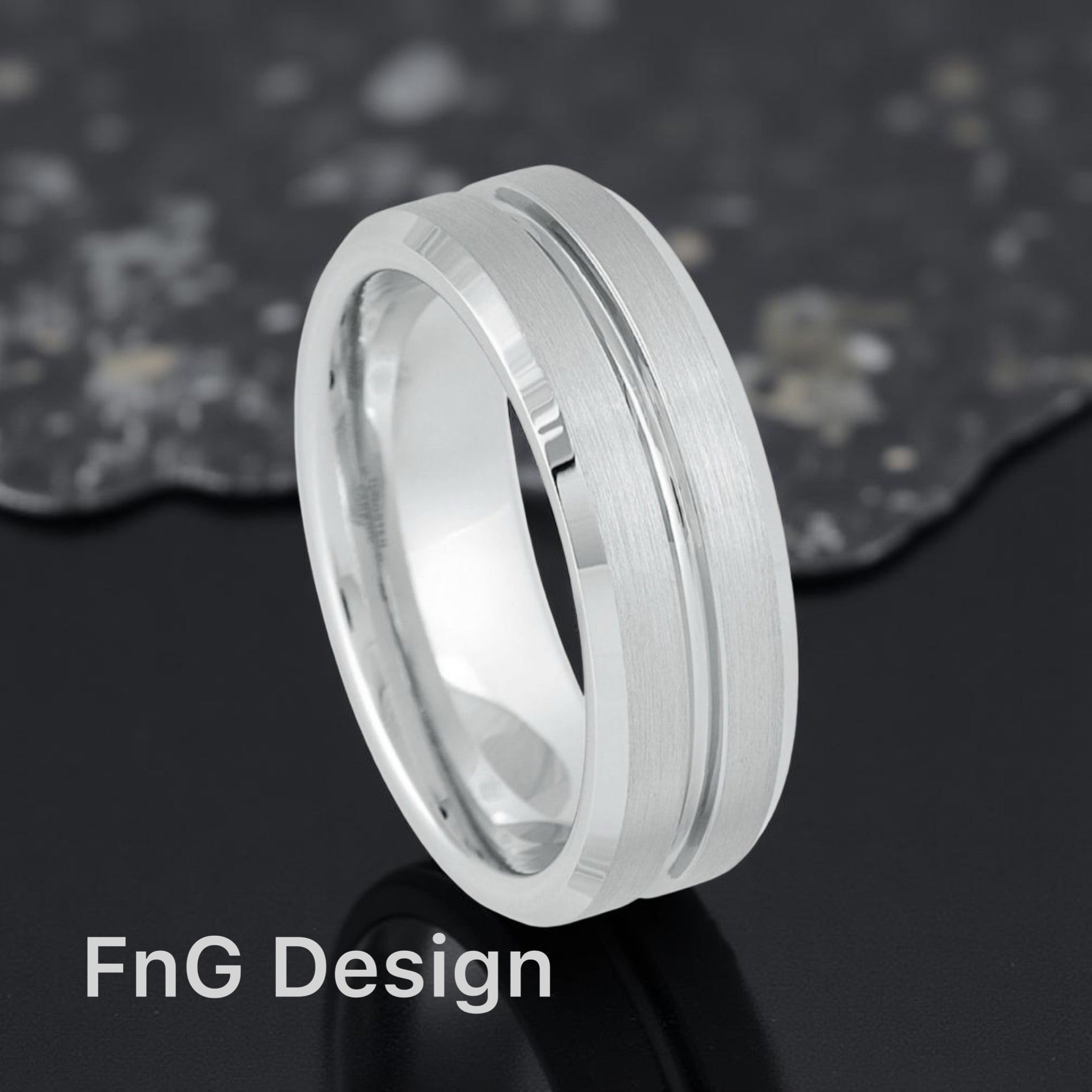 White Tungsten Carbide 8mm ion Plating hi-Polished Bevel Flat & Grooved Brushed Finish Ring