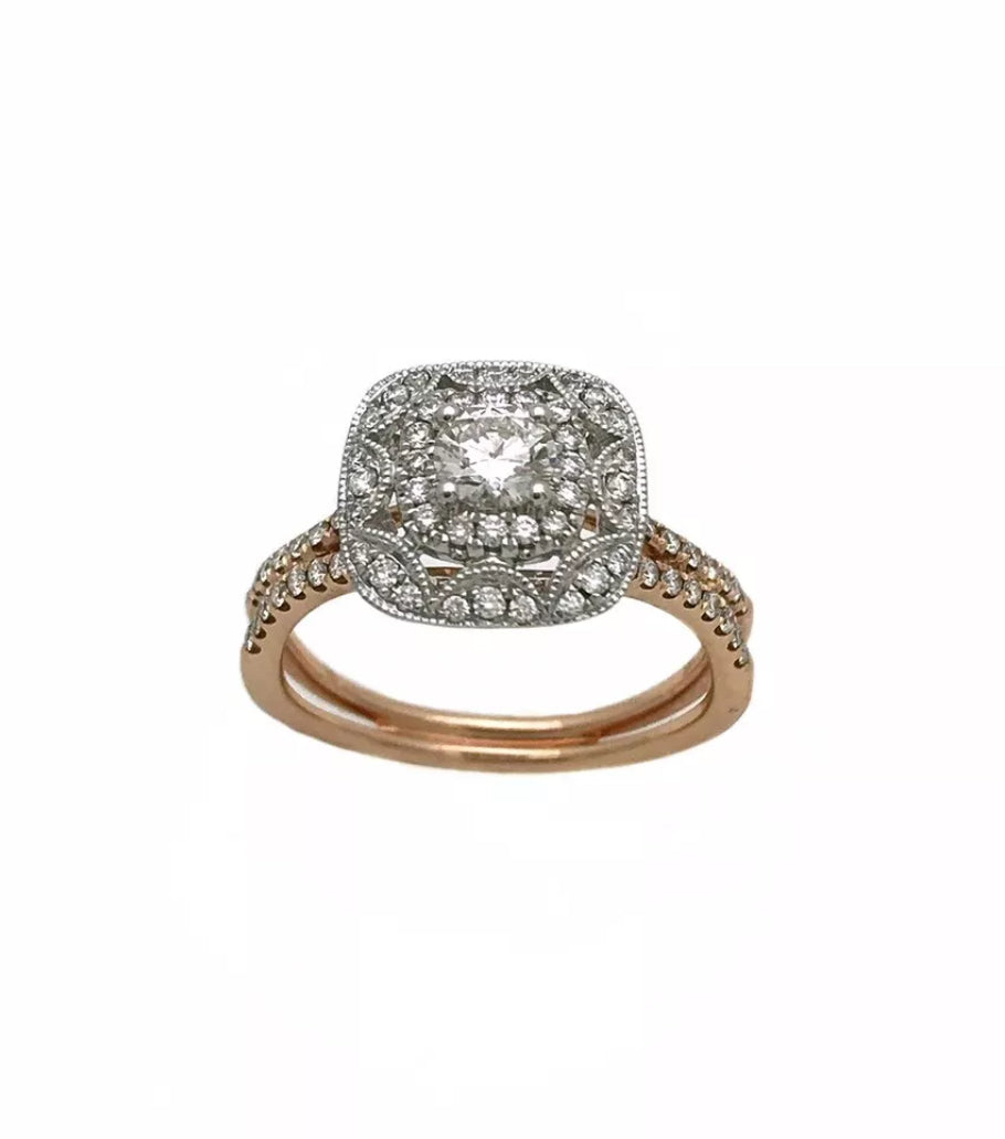 0.32 Cts. Dia (Ctr)/ 0.58 Cts. Dia VS2 14K White & Rose Gold Engagement Ring