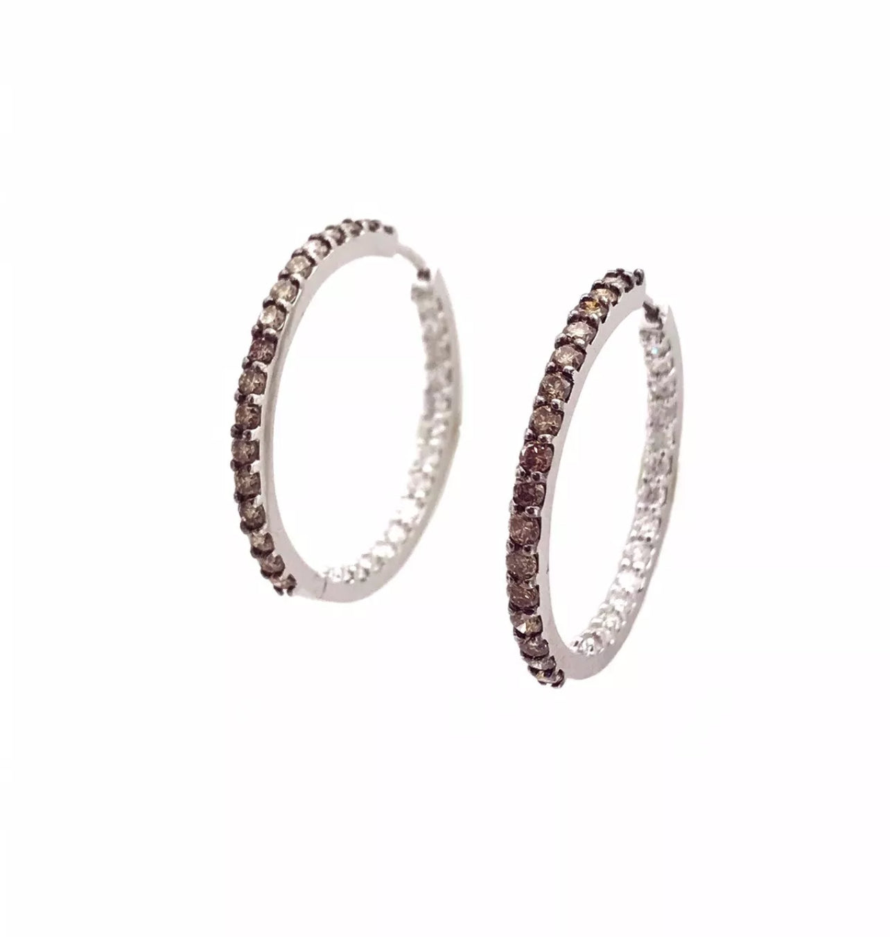 2.07 Total Carat Weight Diamonds Wht-Choc (IN-Out)14K White Gold Hoop Earrings