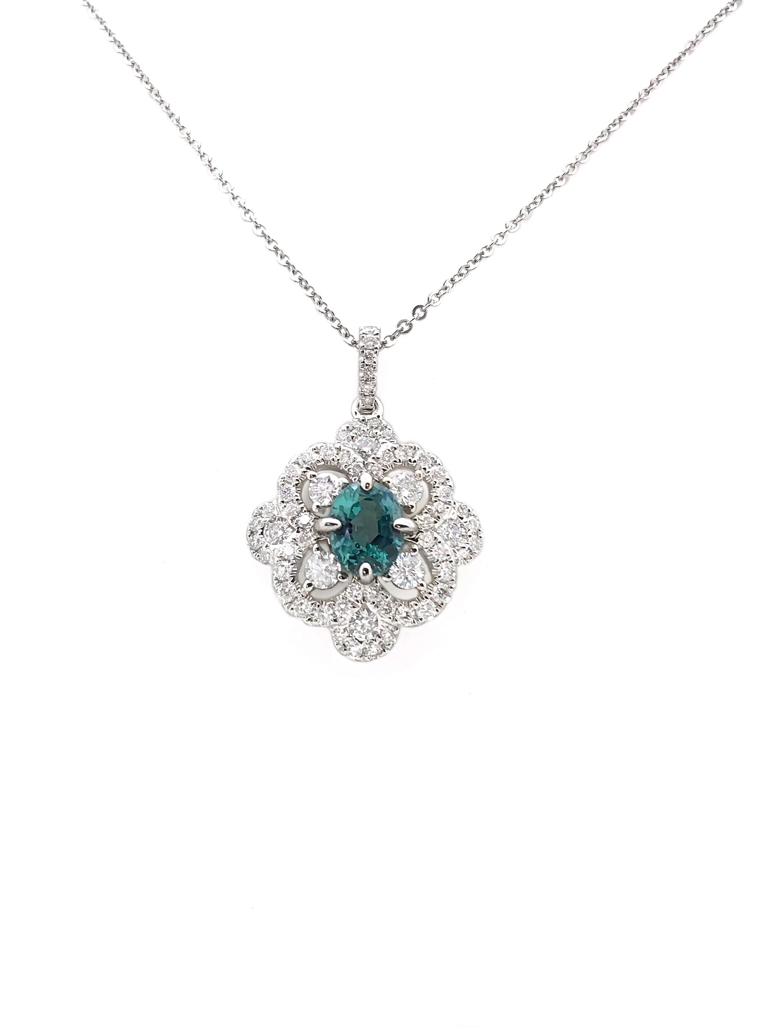 1.14 Carats Alexandrite W/ 1.00 Carats Diamonds (GIA Cert) 18K White Gold