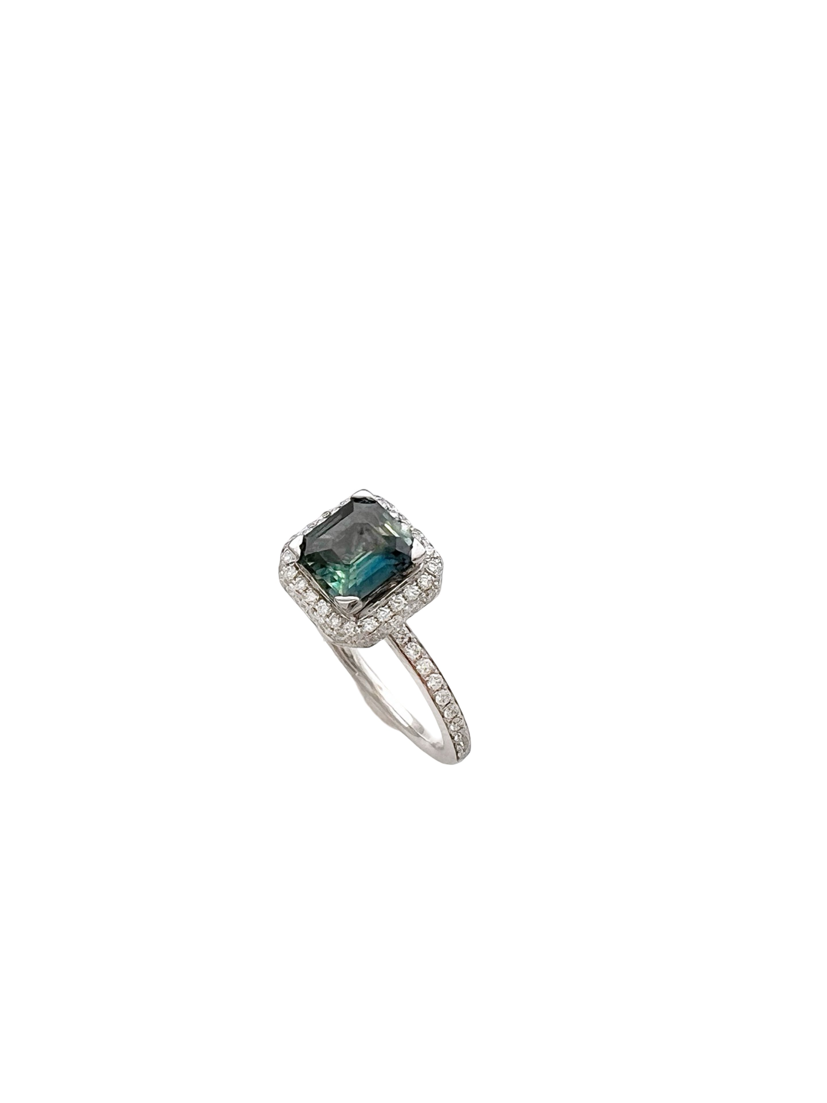 1.12 Carats Madagascar Sapphire No Heat (Certified) & 0.54 Carats Diamonds Set In 14 Karat White Gold Ring