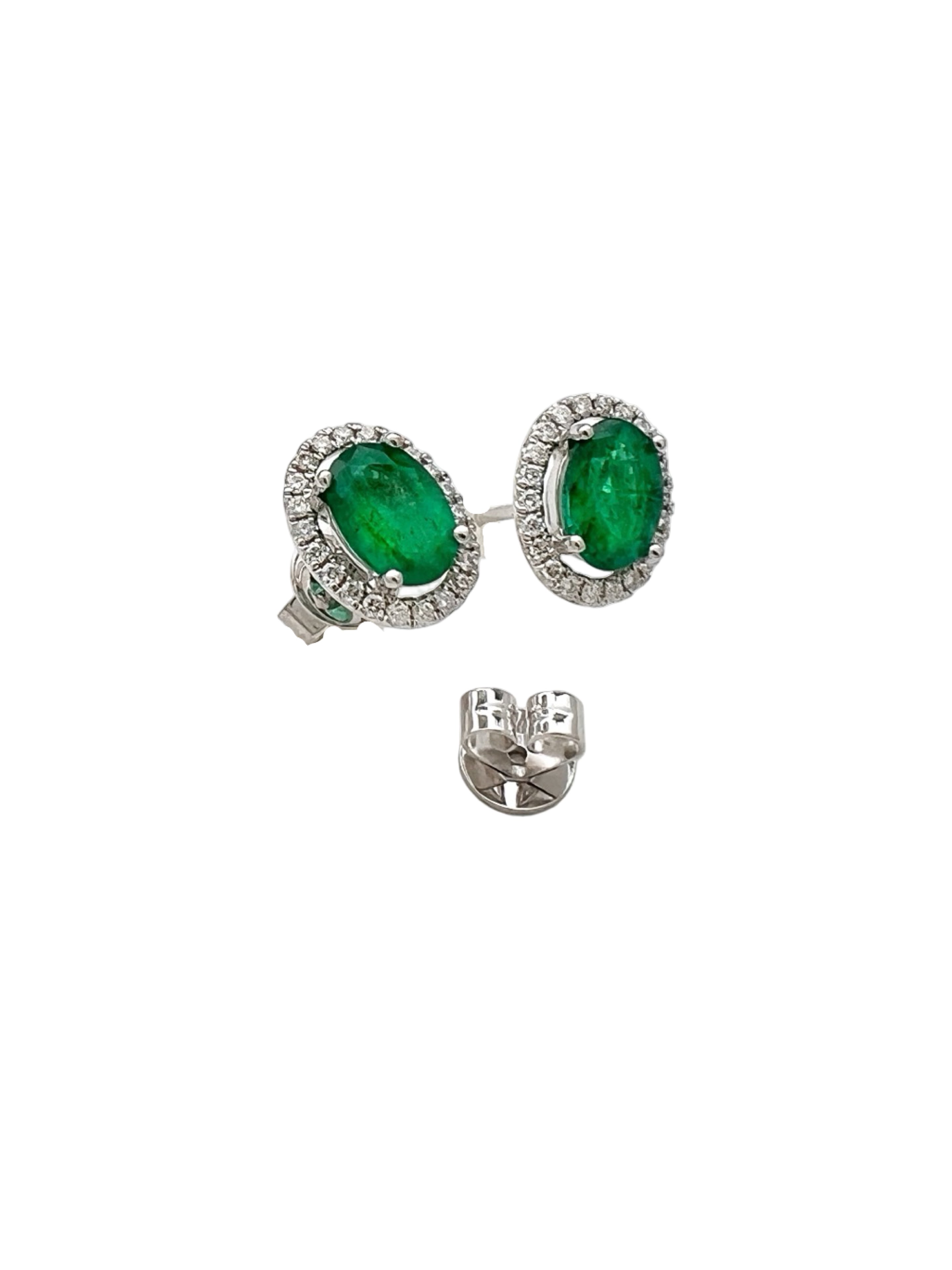 1.33 Carats Brazilian Emeralds “No Oil” ( Certified) & 0.38 Carats Diamonds VS2 Set In 28 Karat White Gold Earrings