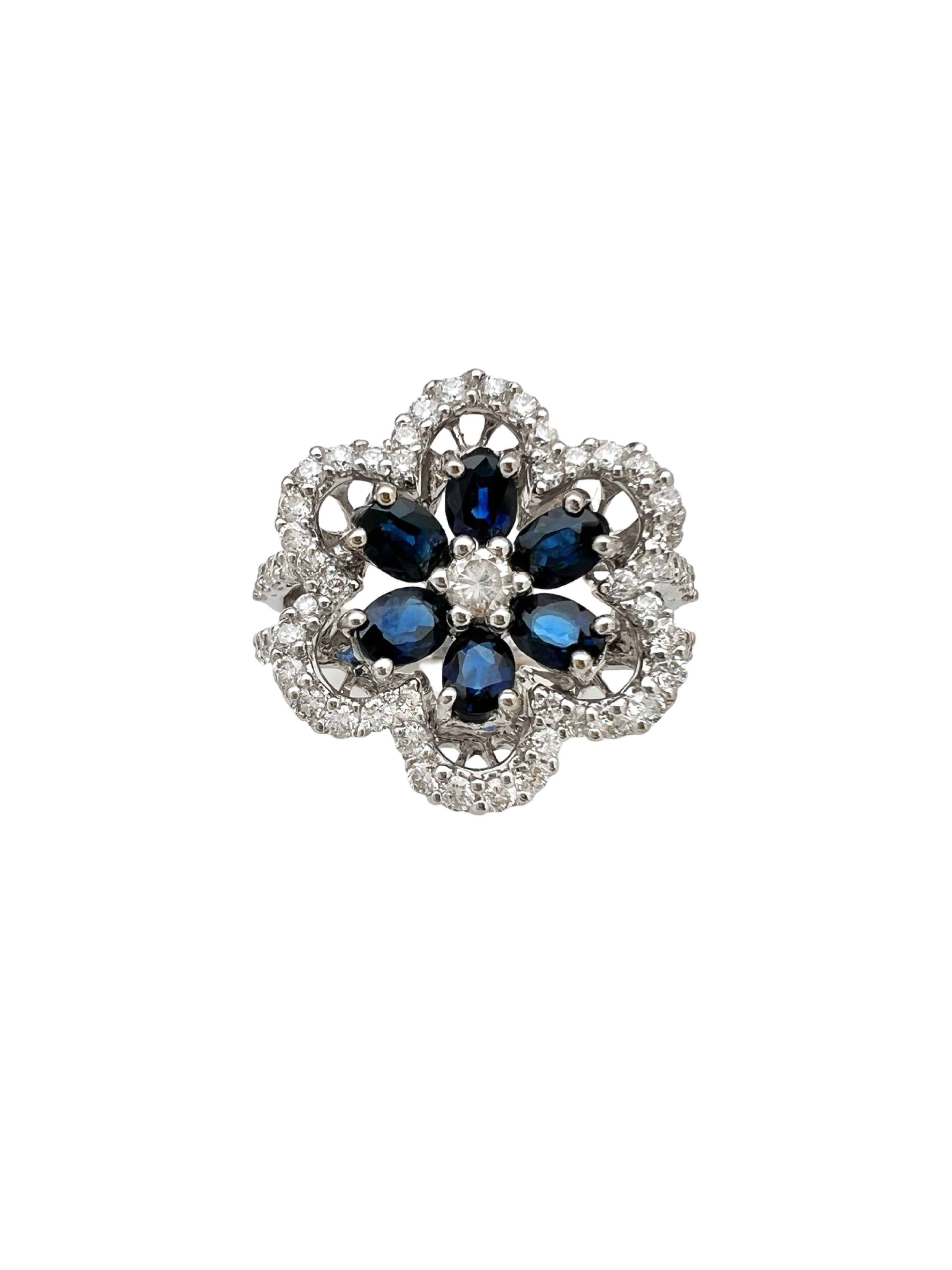 1.91Cts Dark Blue Ceylon Sapphire Cert. W/1.29Cts Diamond 14K White Gold Ring