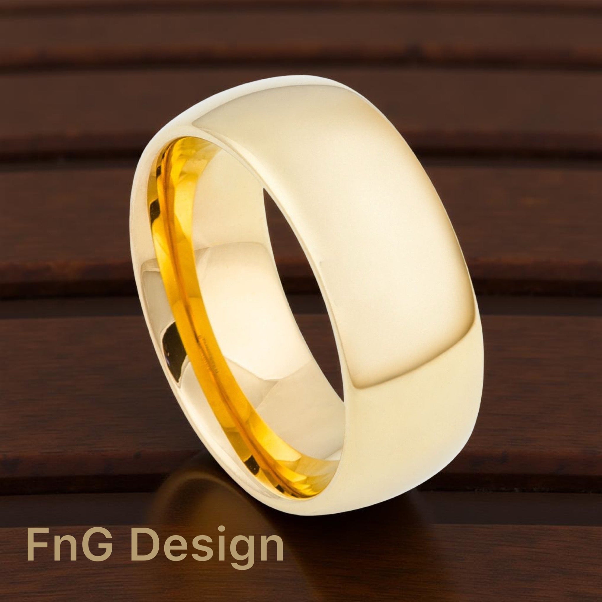 Gold Tungsten 9mm ion Plating Domed hi-Polished Domed Ring