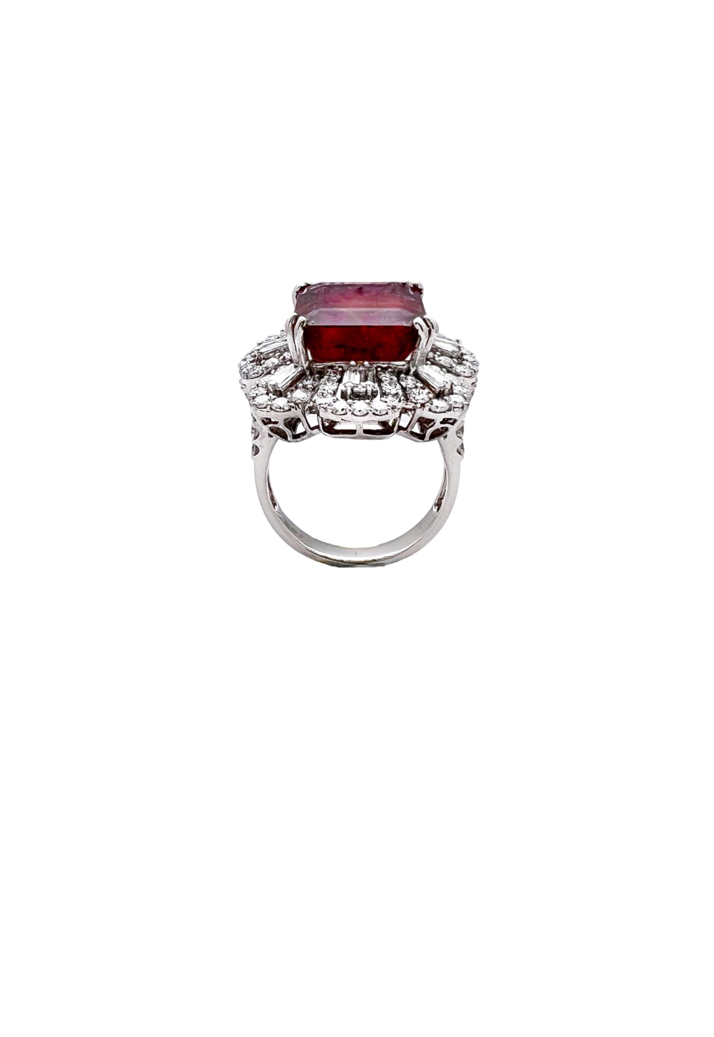 10.38Cts Tourmaline(Parti-Color) Certified & 2.52Cts Diamonds 18K White Gold