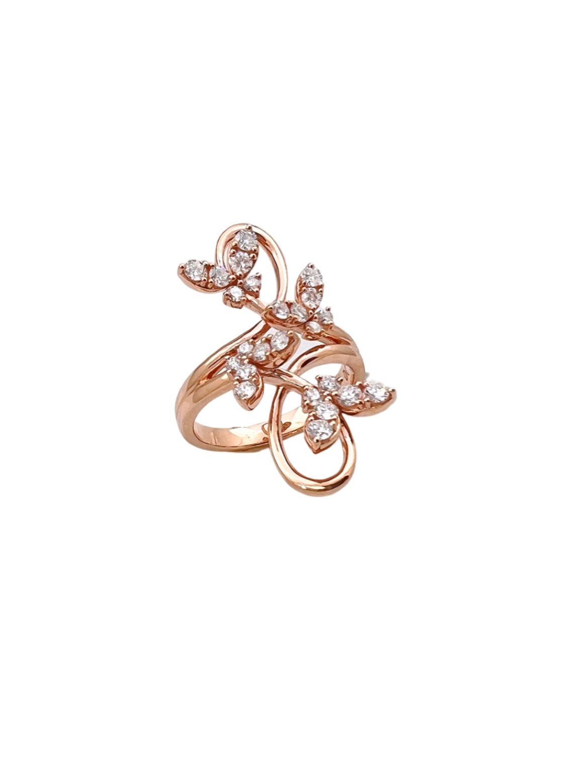 1.12 Carats Diamonds 18K Rose Gold Fluttering Butterflies Ring