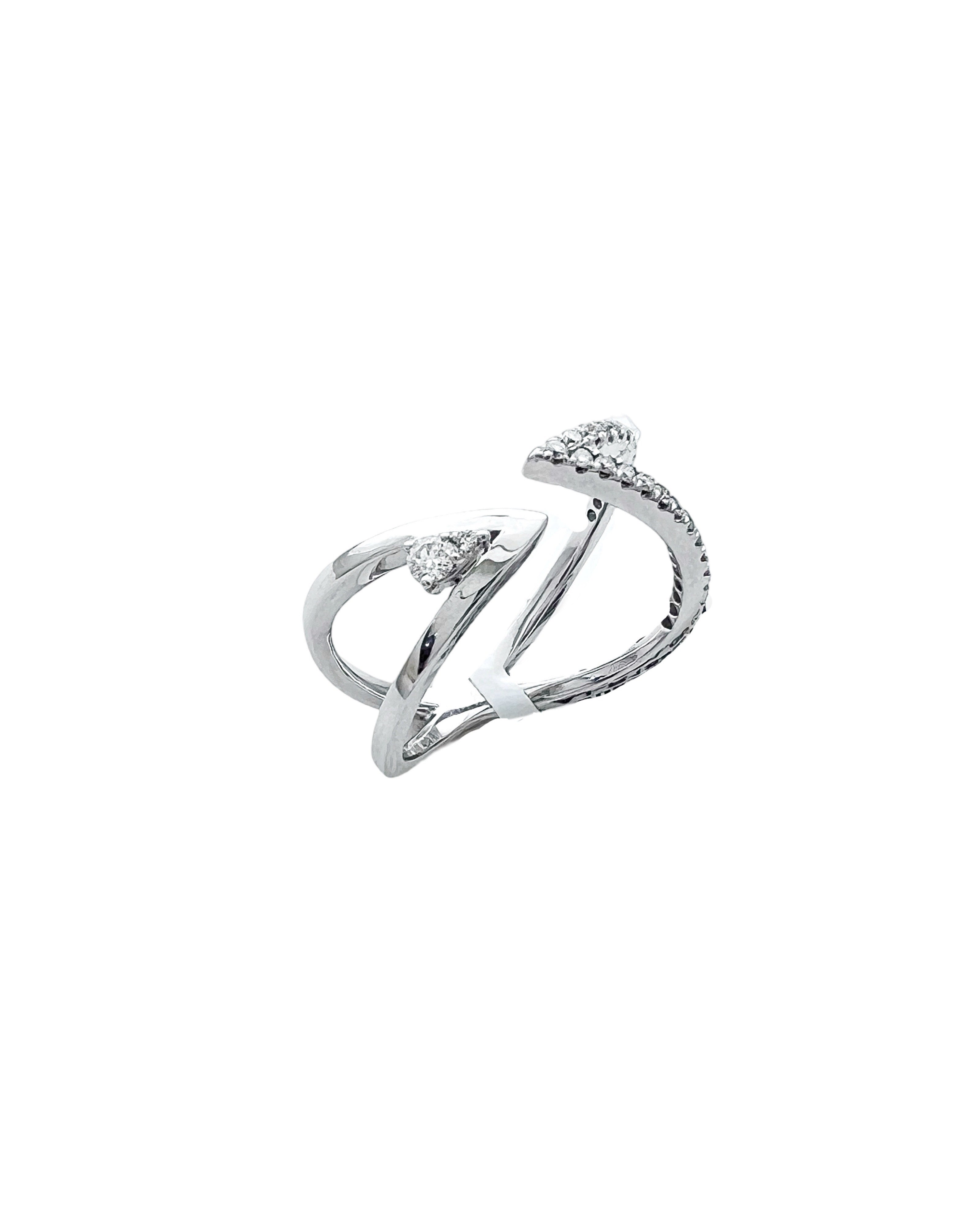 0.25 Carats Diamonds VS2 Set In 14 Karat White Gold Bi-Pass Ring