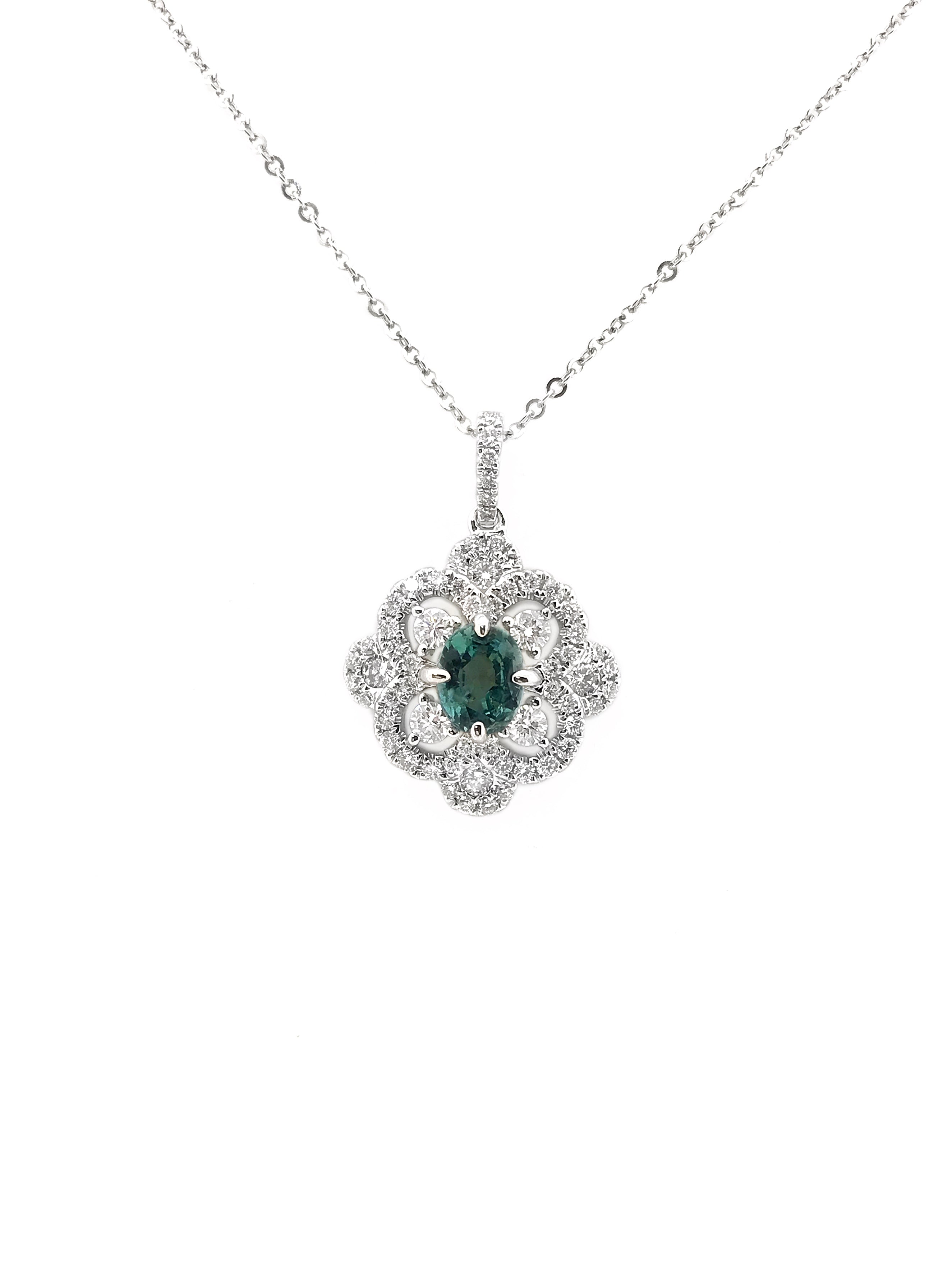 1.14 Carats Alexandrite W/ 1.00 Carats Diamonds (GIA Cert) 18K White Gold