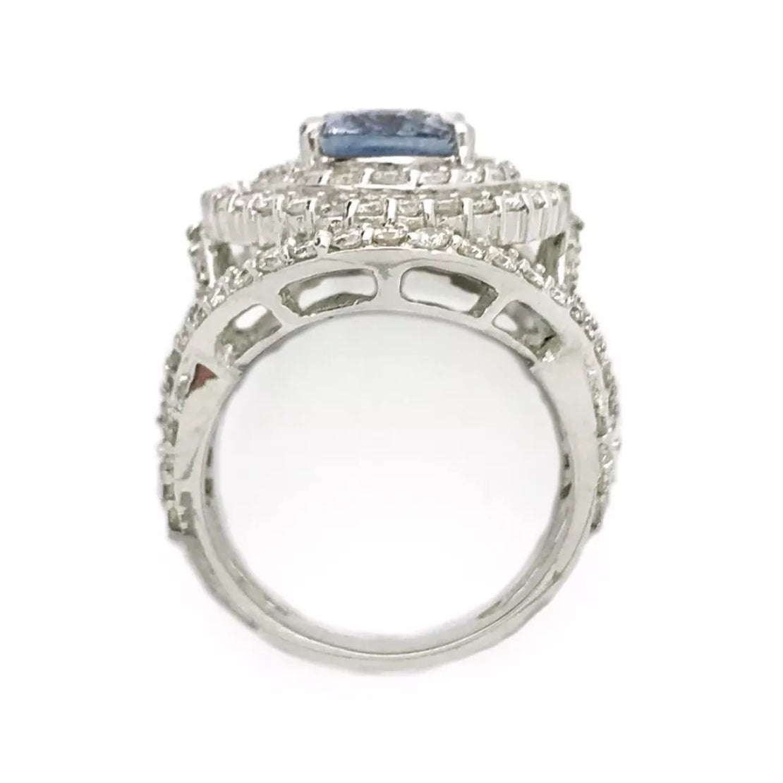 3.86Cts Sapphire Unheated(Lite Violetish-Blue) 2.65Cts Diamond 14K White Gold Ring