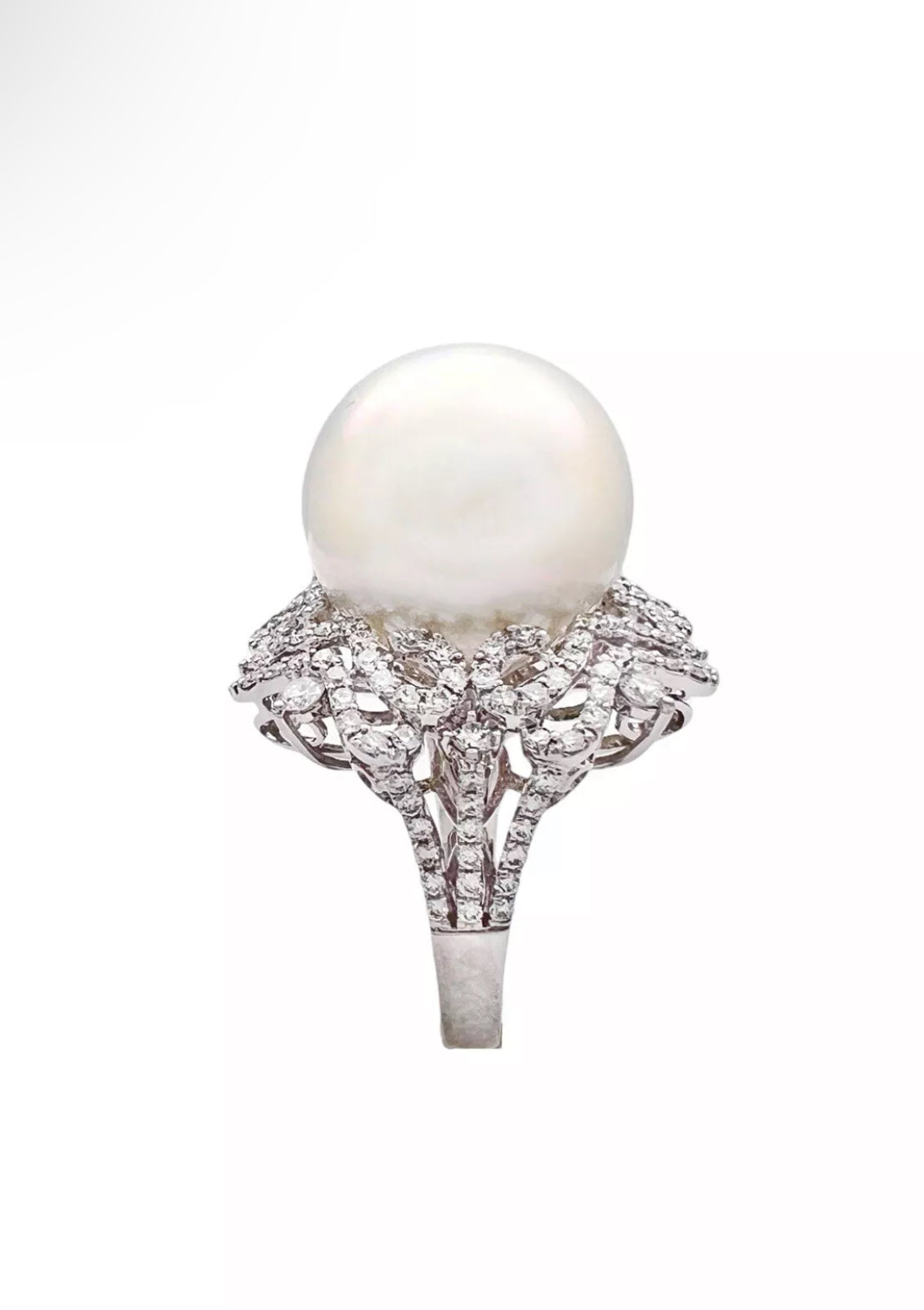 16.4MM South Sea Pearl (Certified) & 2.04 Carats Diamonds VS2 Set In 18K White Gold Ring