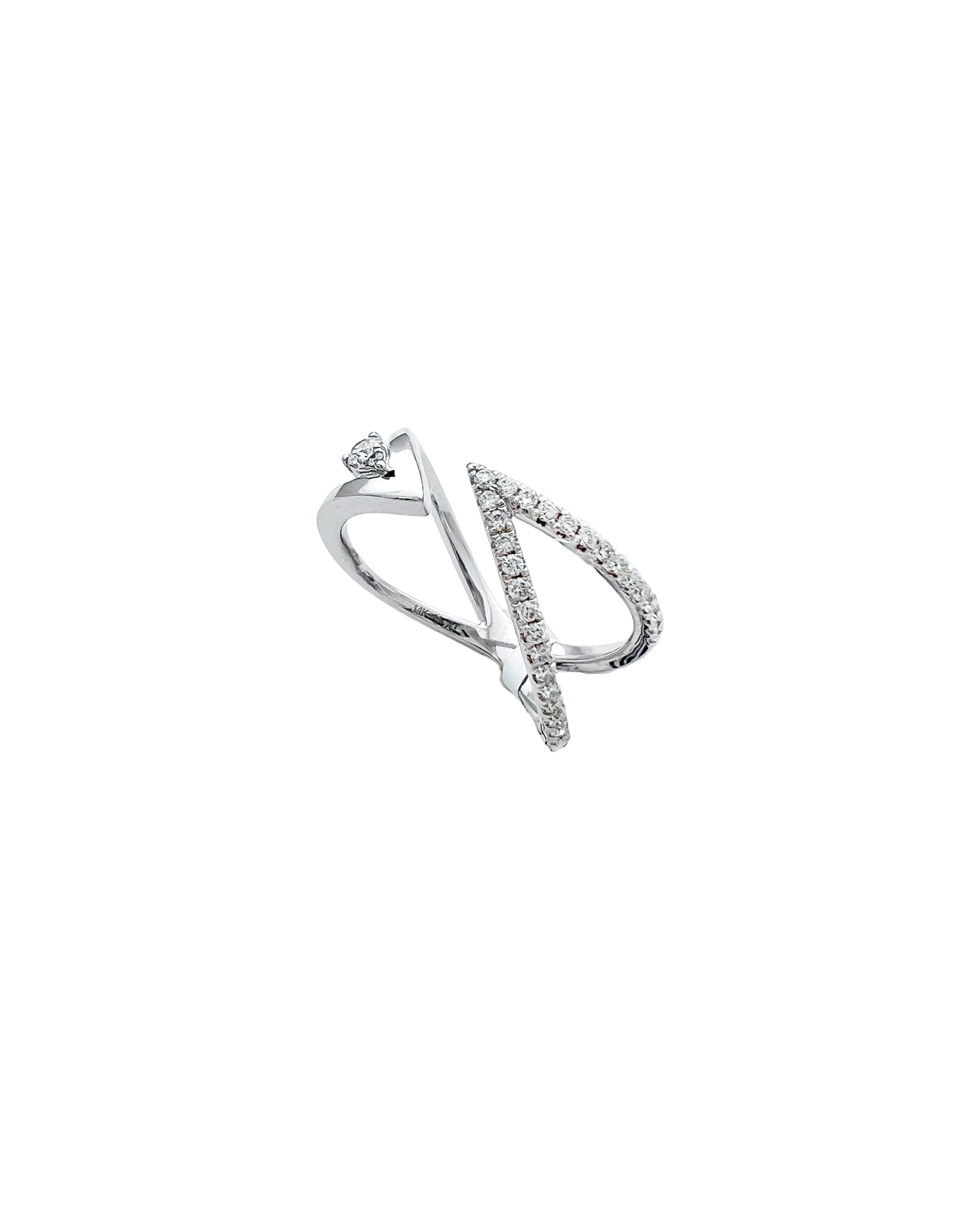 0.25 Carats Diamonds VS2 Set In 14 Karat White Gold Bi-Pass Ring