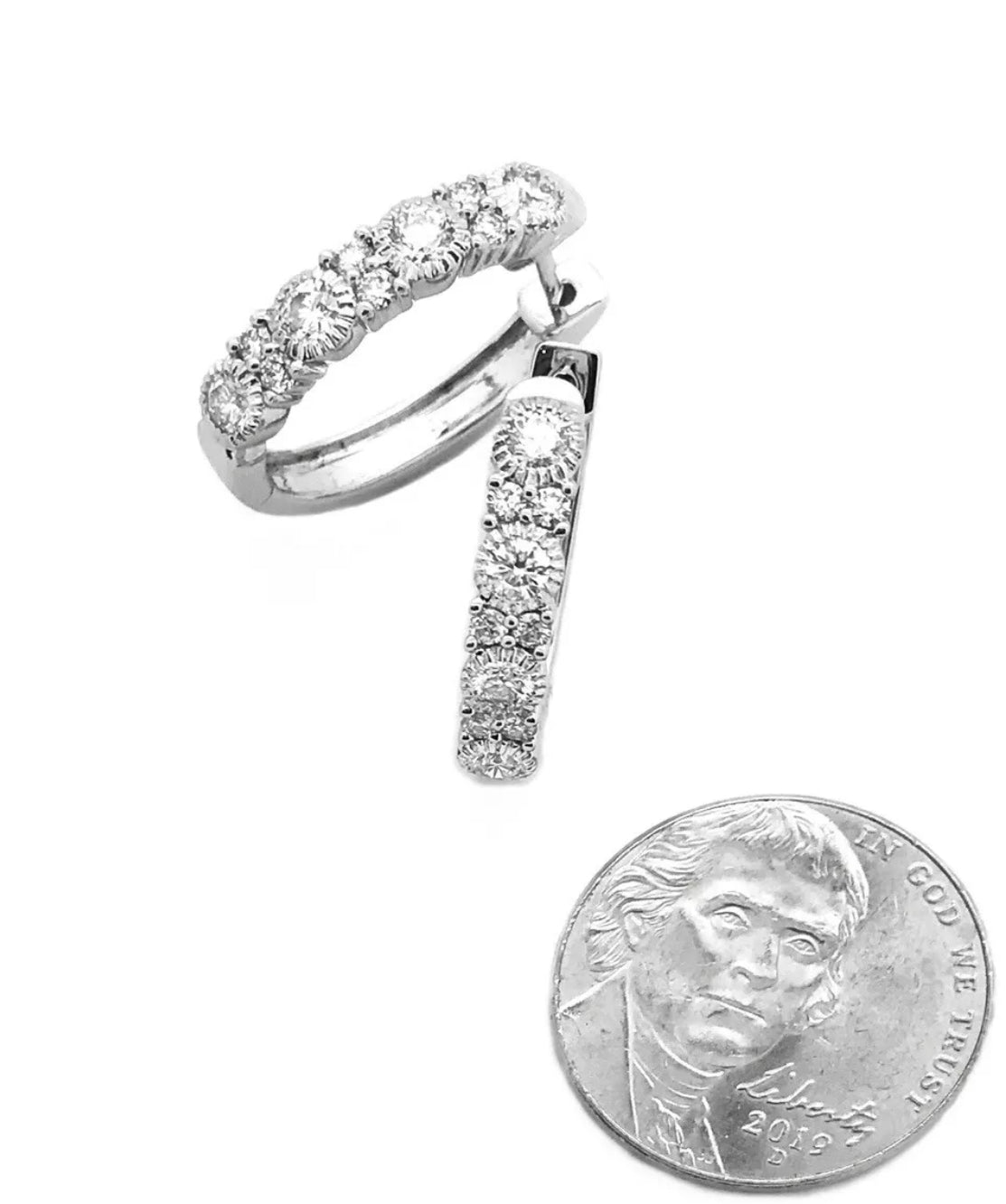 1.20 Total Carat Weight Diamonds 18K White Gold Earring Hoops