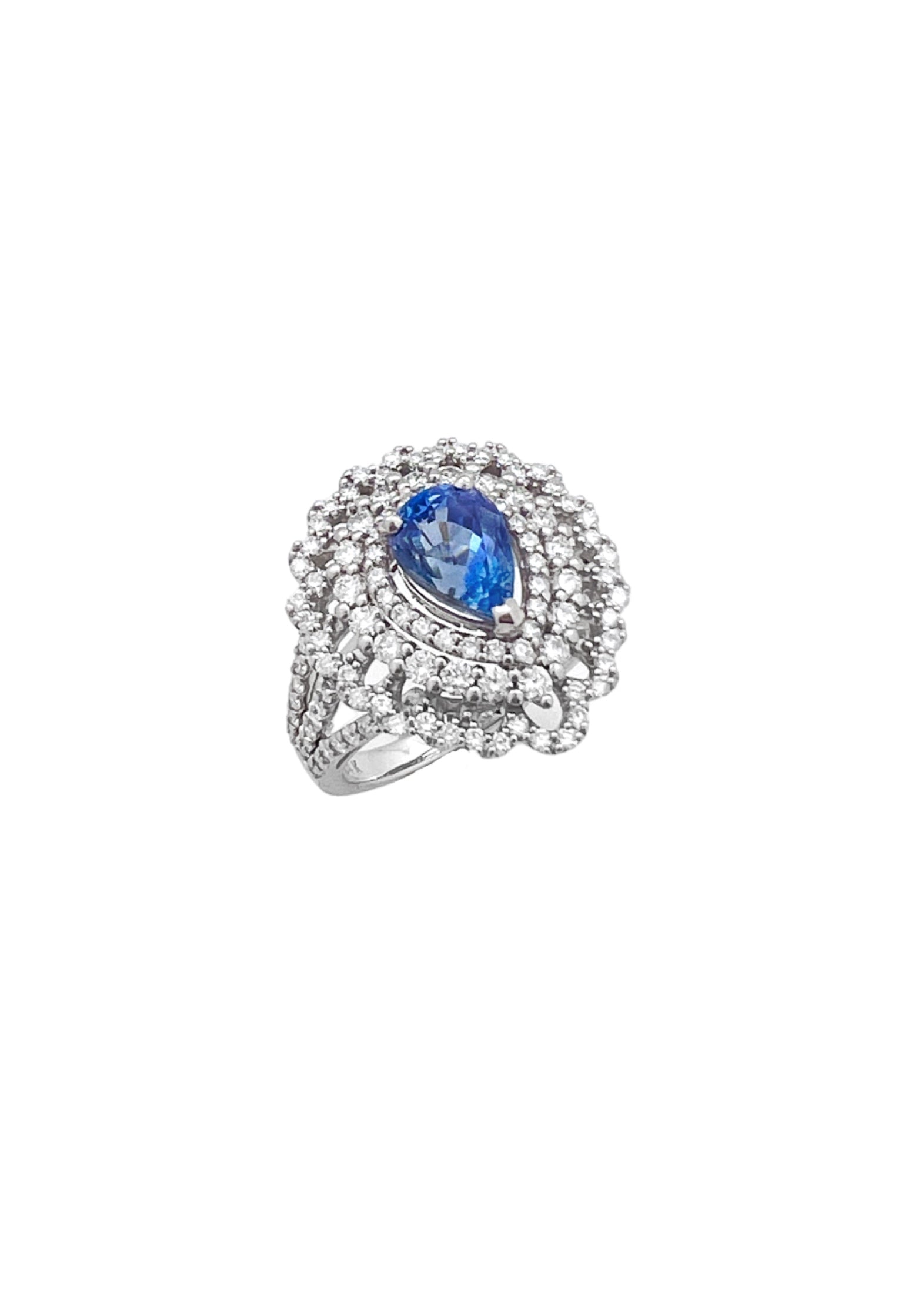 1.92Cts Sapphire Ceylon (Med-Dark Blue) 1.65Cts Diamonds 14K White Gold Ring