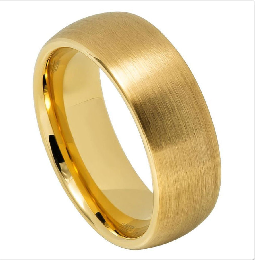 Gold Tungsten Carbide 8mm ion Plating Domed hi-Polished Ring