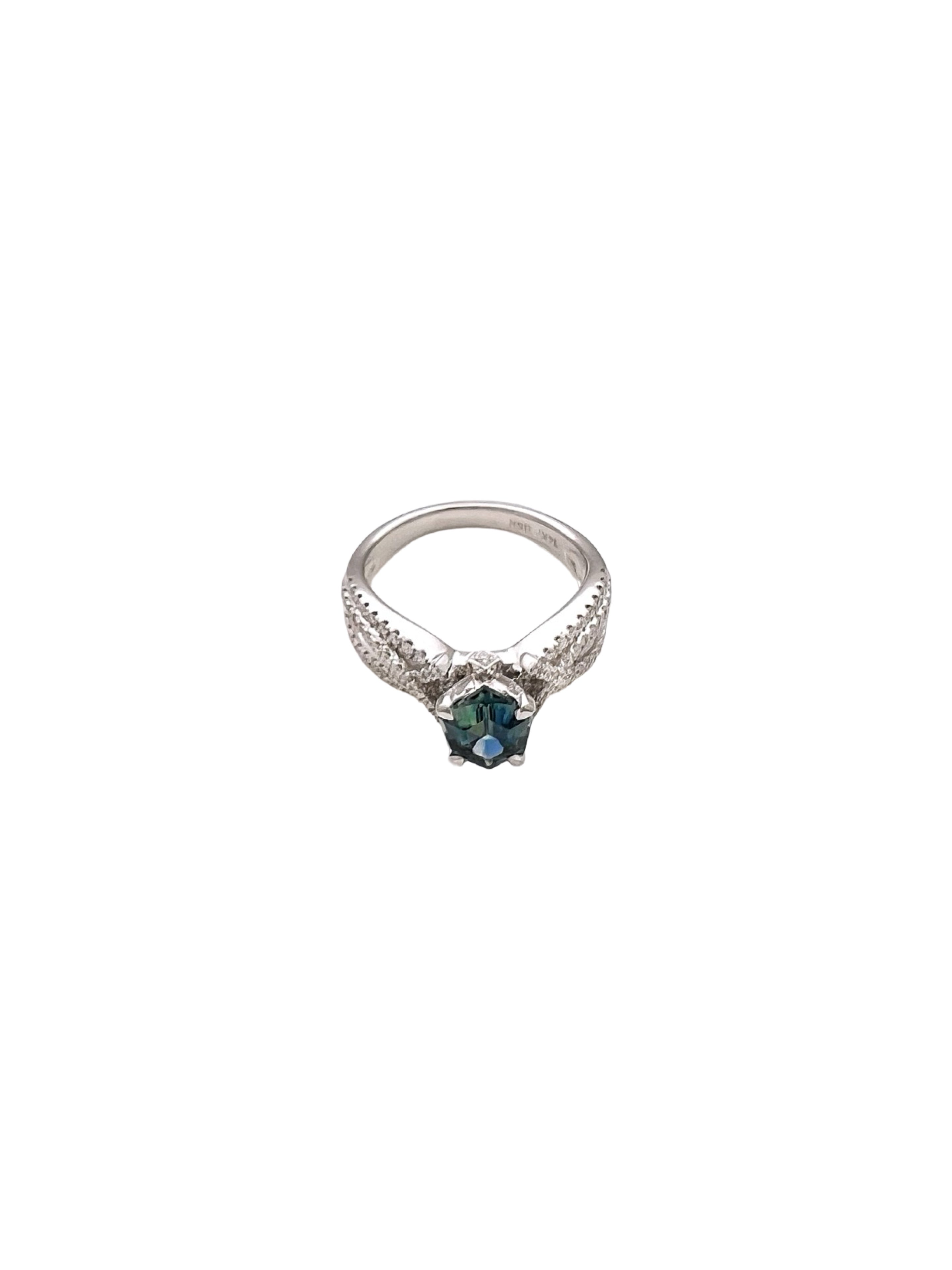 1.28 Carats Madagascar Sapphire No Heat (Certified) & 0.57 Carats Diamonds Set In 14 Karat White Gold Ring