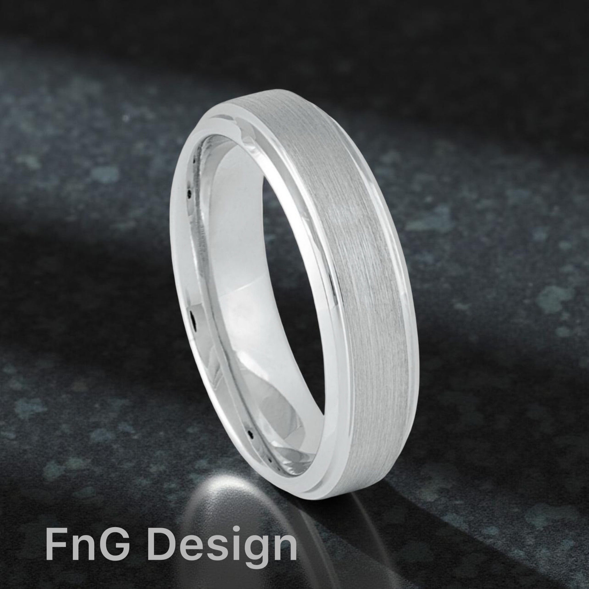 White Tungsten Carbide 6mm ion Plating Flat hi-Polished Center Brushed Stepped Edge Finish Ring