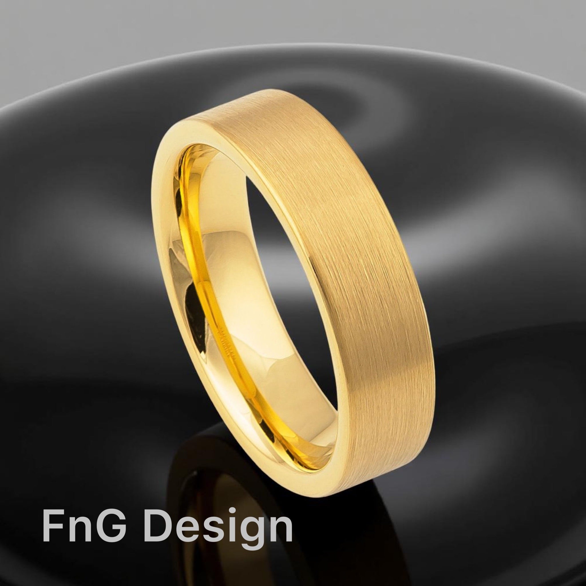 Gold Tungsten Carbide 6mm ion Plating Flat Brushed Ring