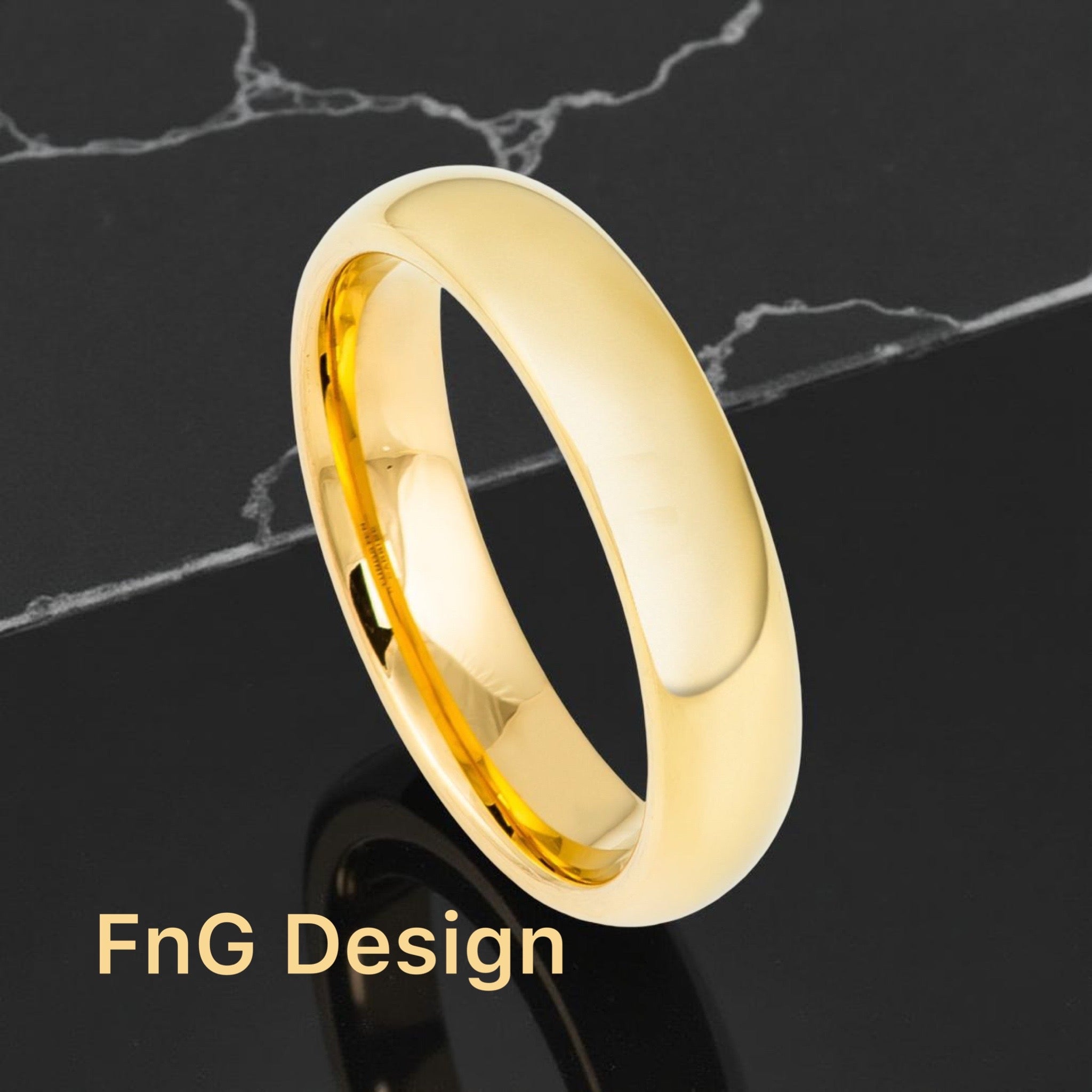 Tungsten Carbide Yellow Gold 5mm IP Plated High Polished Domed Ring