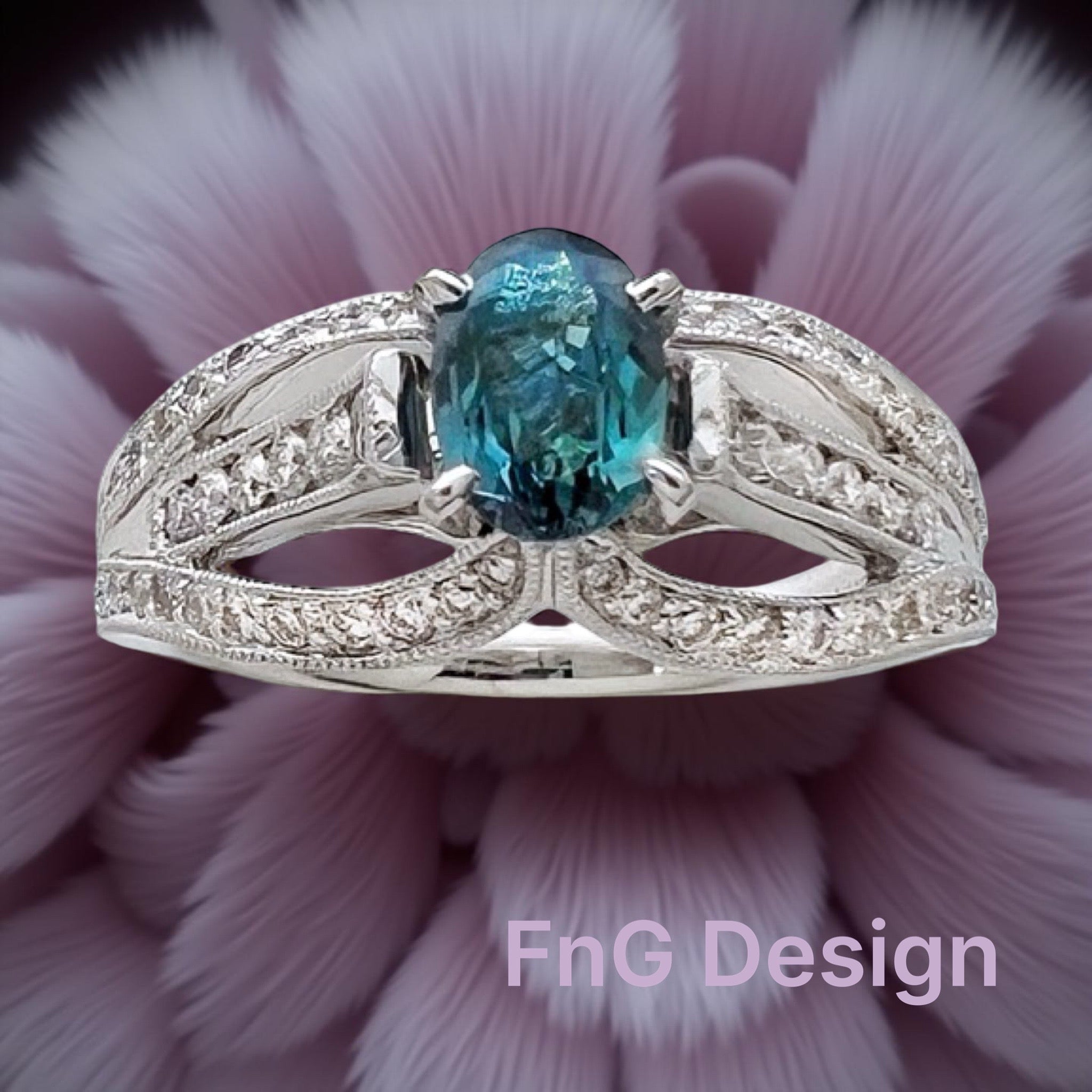 0.55 Carats Alexandrite GIA (Certified) & 0.94 Carats Diamonds Set In 18K white Gold Ring