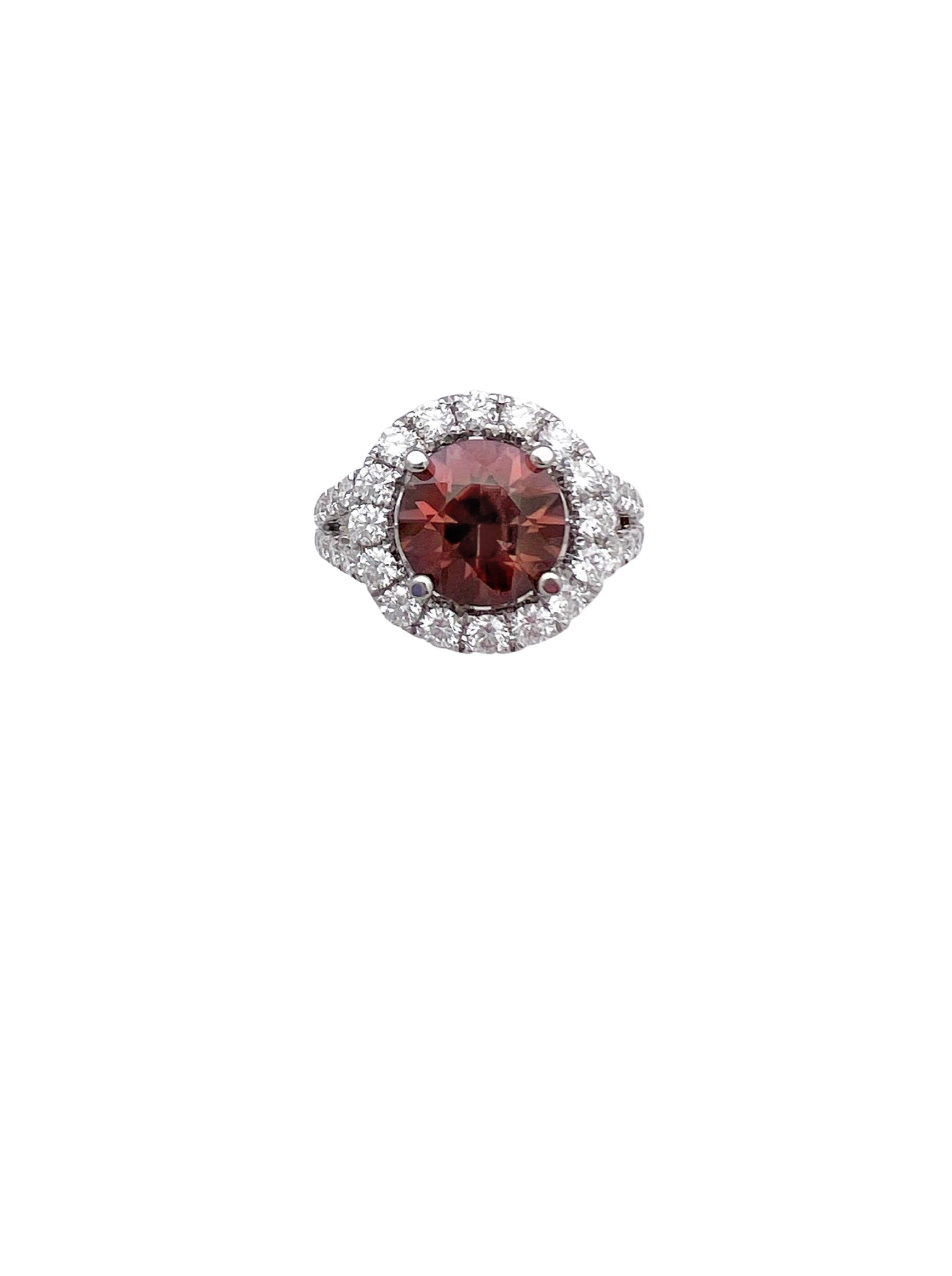4.17Cts Orangy-Brown Zircon(Certified) & 1.52Cts Diamonds 14K White Gold Ring