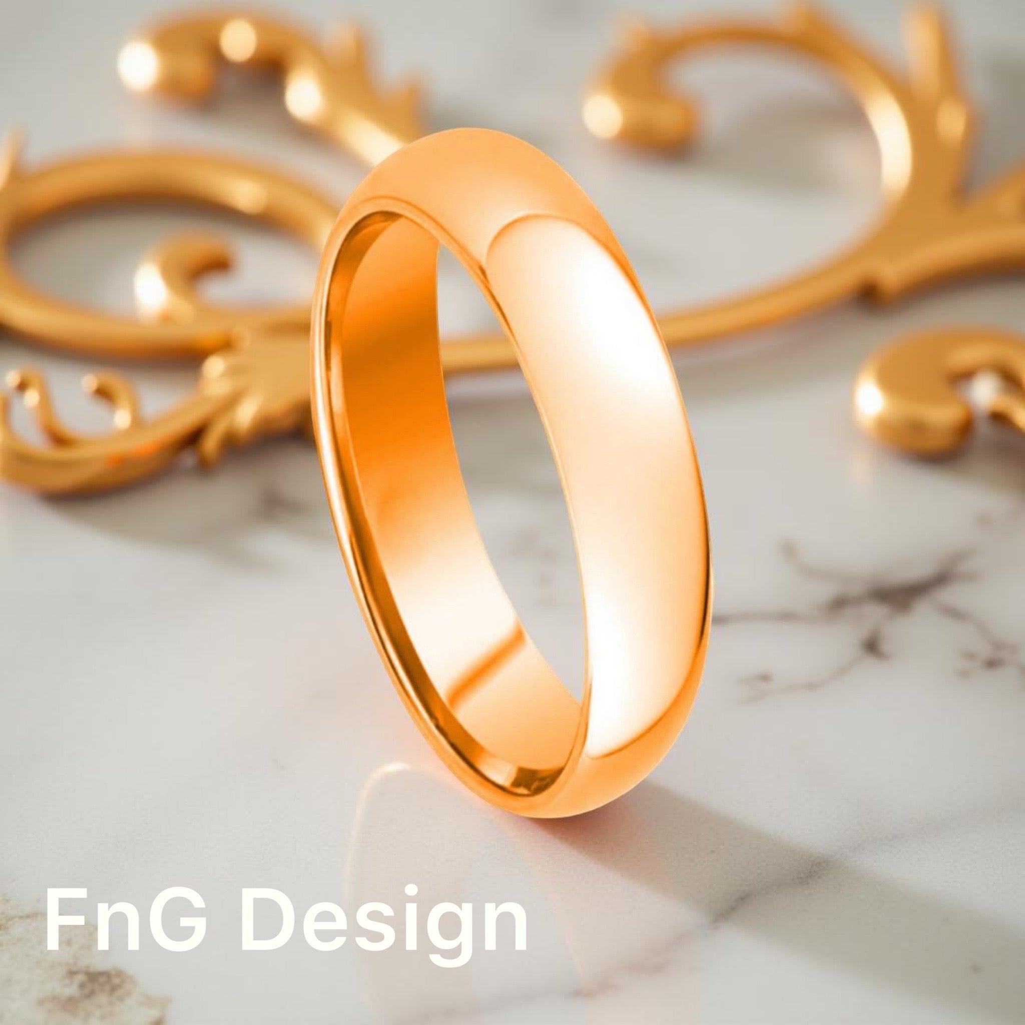 Rose Gold Tungsten Carbide 5mm ion Plating Domed hi-Polished Ring