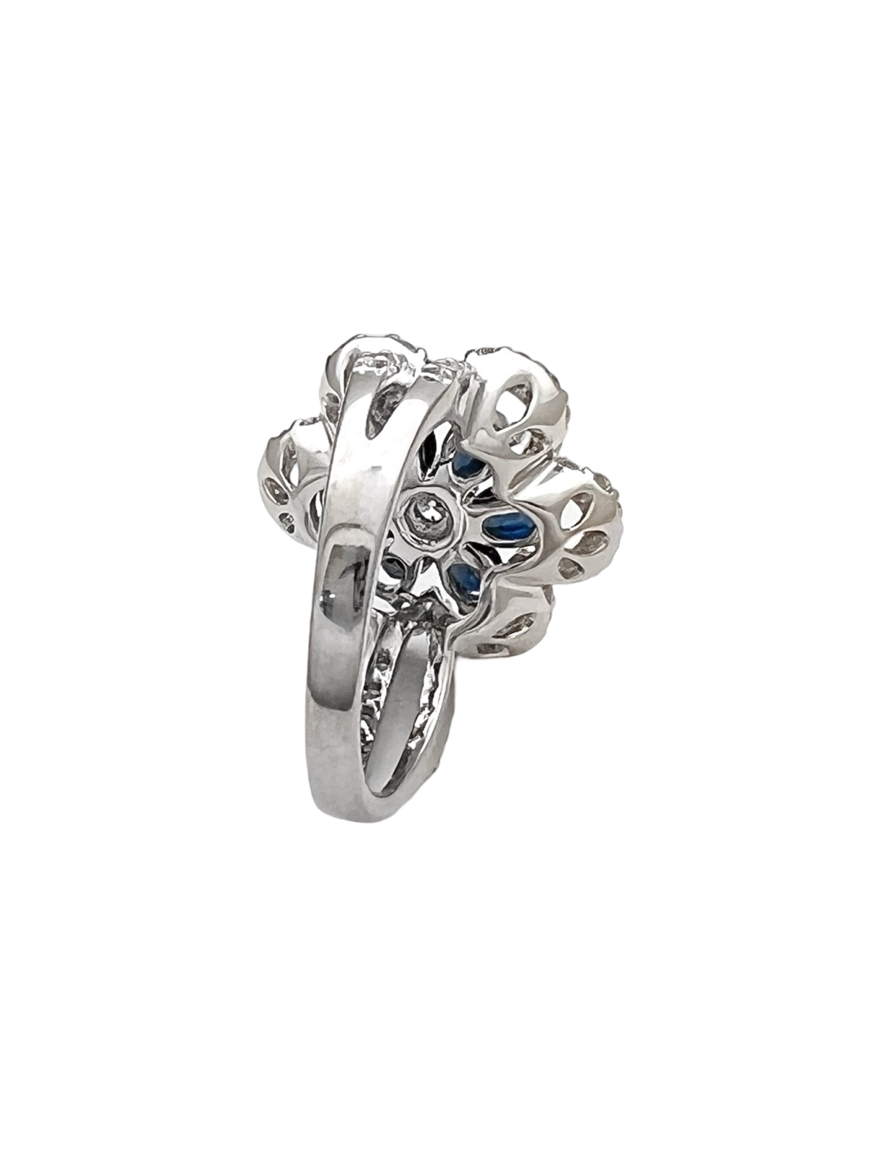 1.91Cts Dark Blue Ceylon Sapphire Cert. W/1.29Cts Diamond 14K White Gold Ring