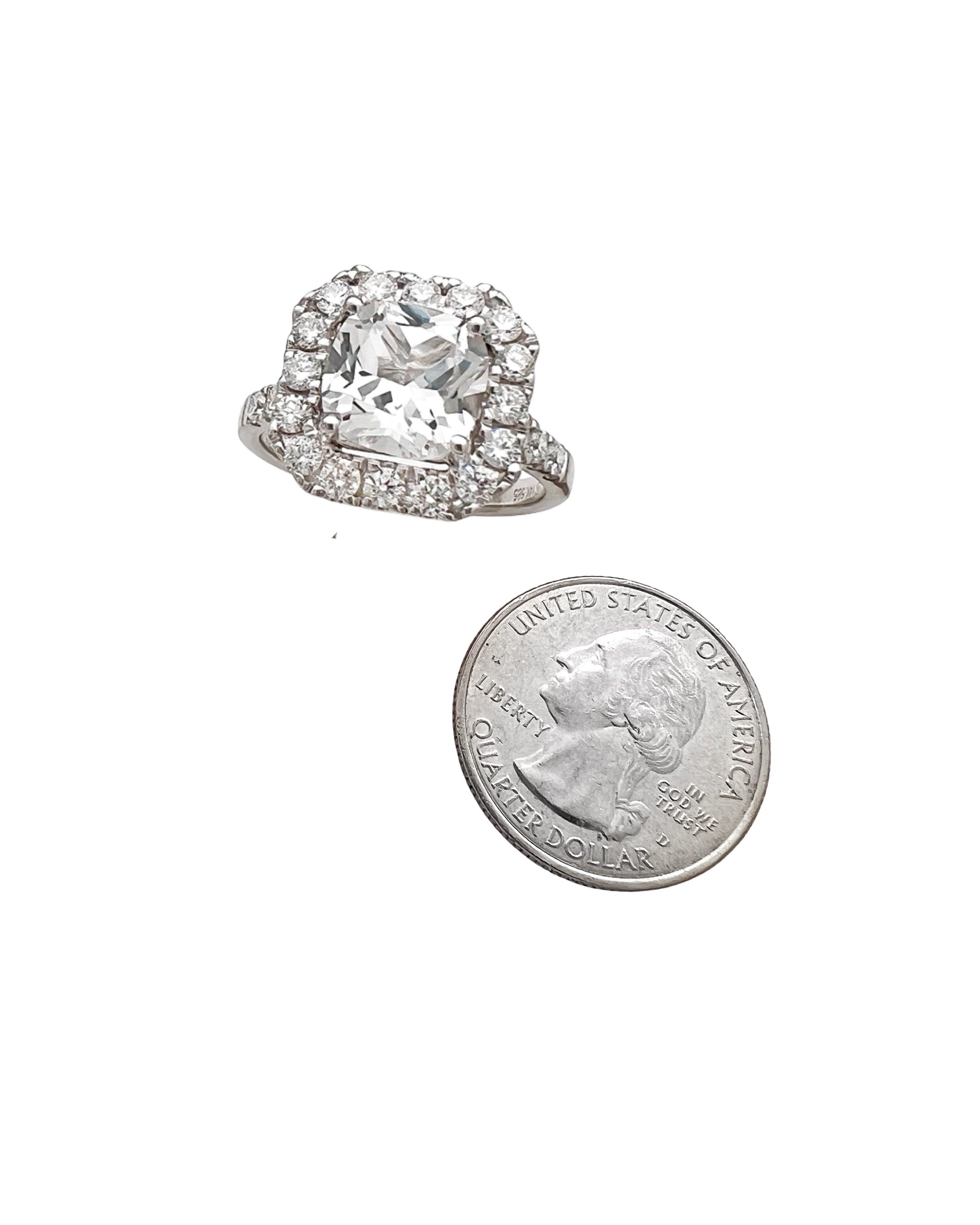 2.68 Carats White Sapphire Unheated (Certified) & 1.01 Carats Diamonds VS2 Set In 14 Karat White Gold Ring