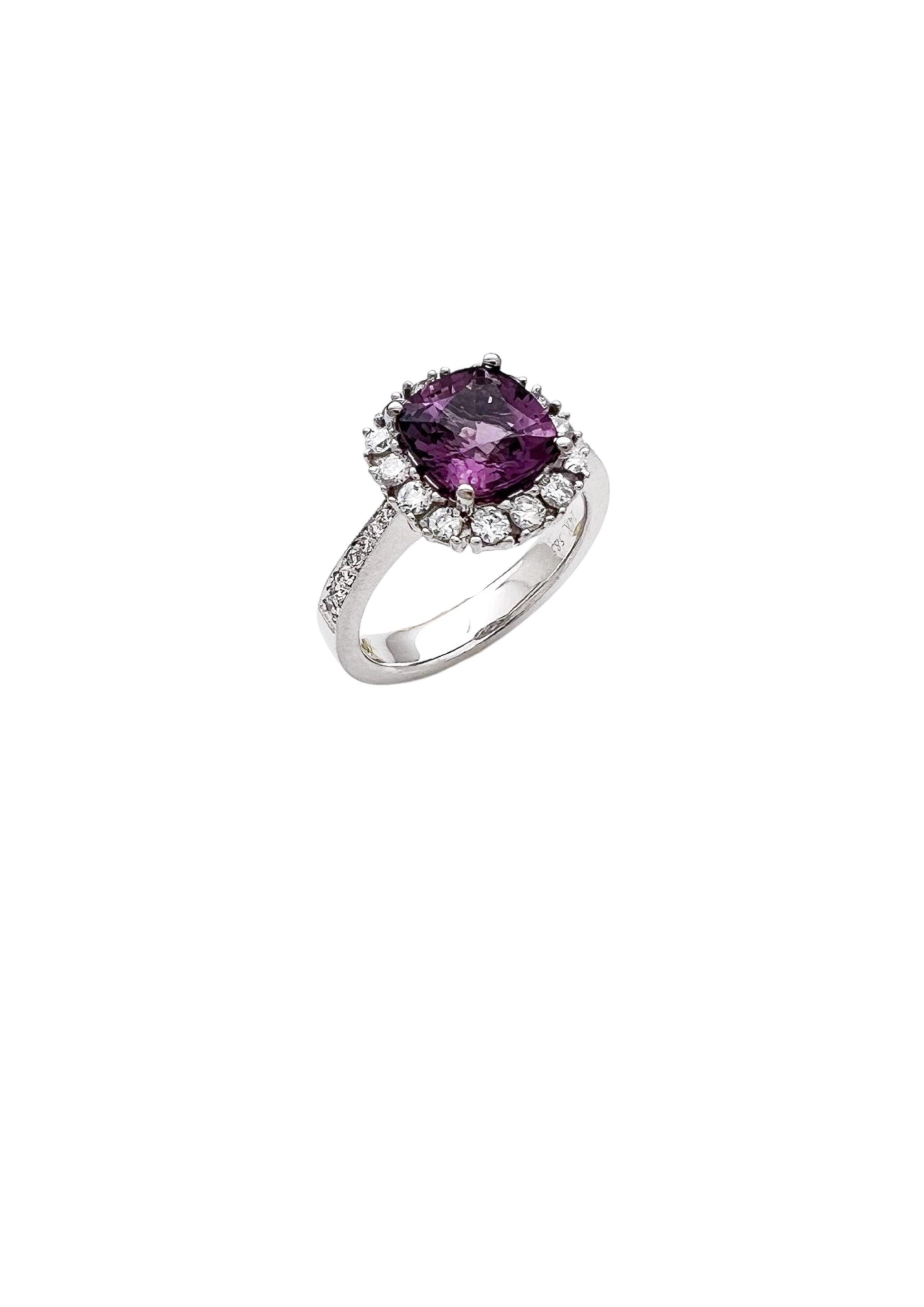 2.46Cts Spinel (Lavendar) No Treatment (Certified) & 0.75Cts Diamonds Set In 14K White Gold Ring
