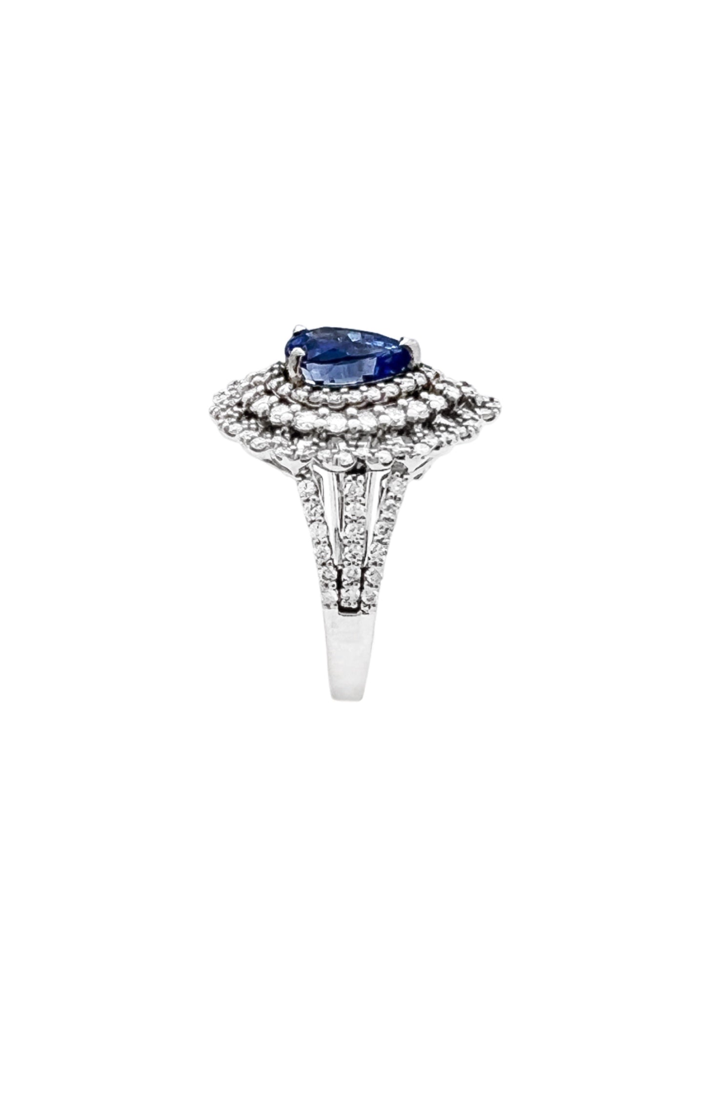 1.92Cts Sapphire Ceylon (Med-Dark Blue) 1.65Cts Diamonds 14K White Gold Ring